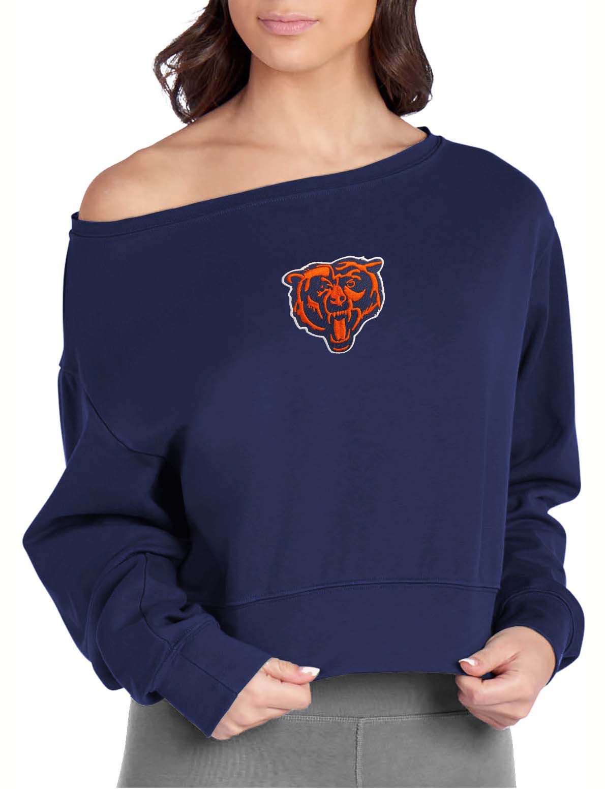 Certo Women's Chicago Bears Navy Off the Shoulder Crew Pullover
