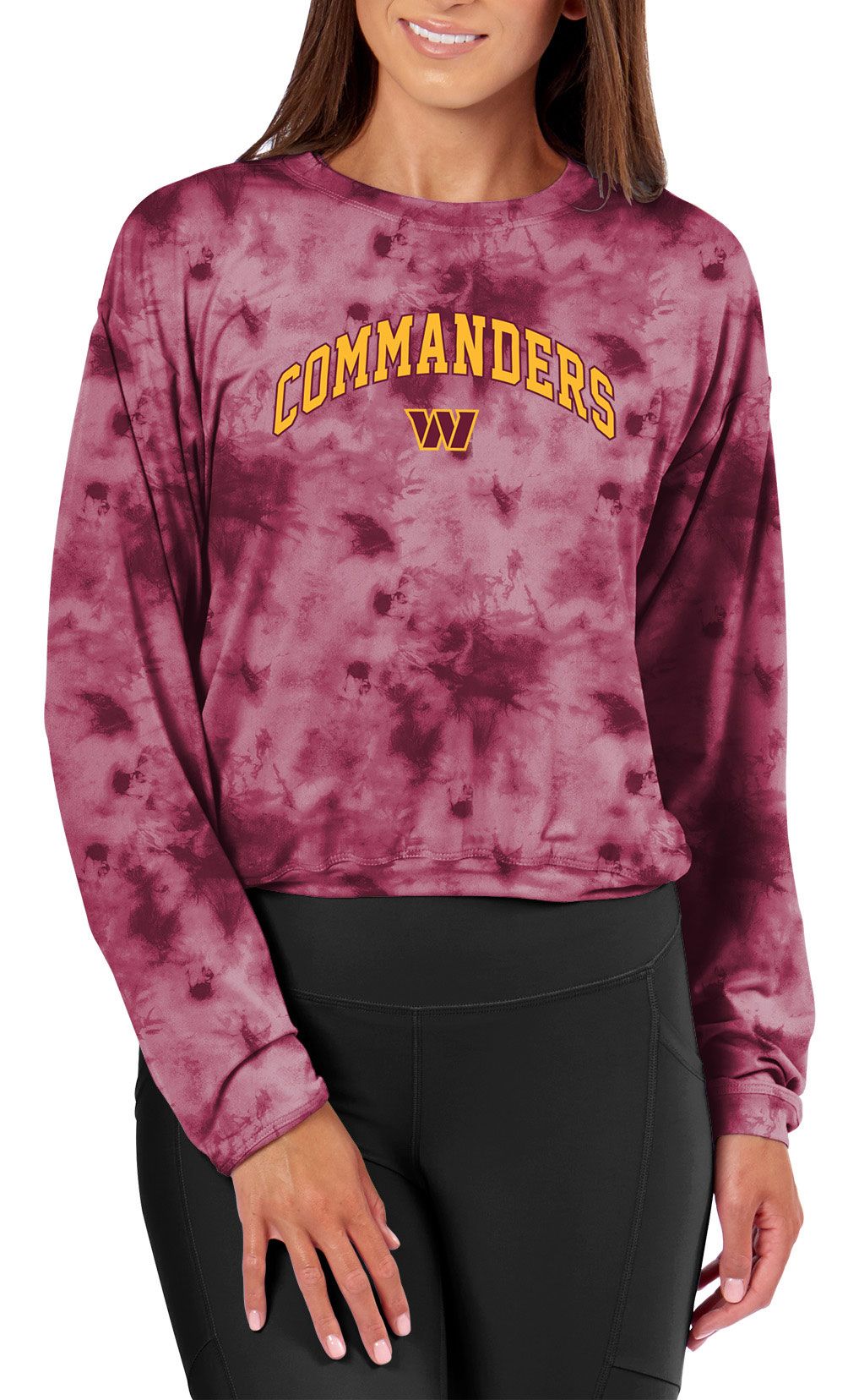 Certo Women's Washington Commanders Burgundy Tie Dye Script Long Sleeve T-Shirt