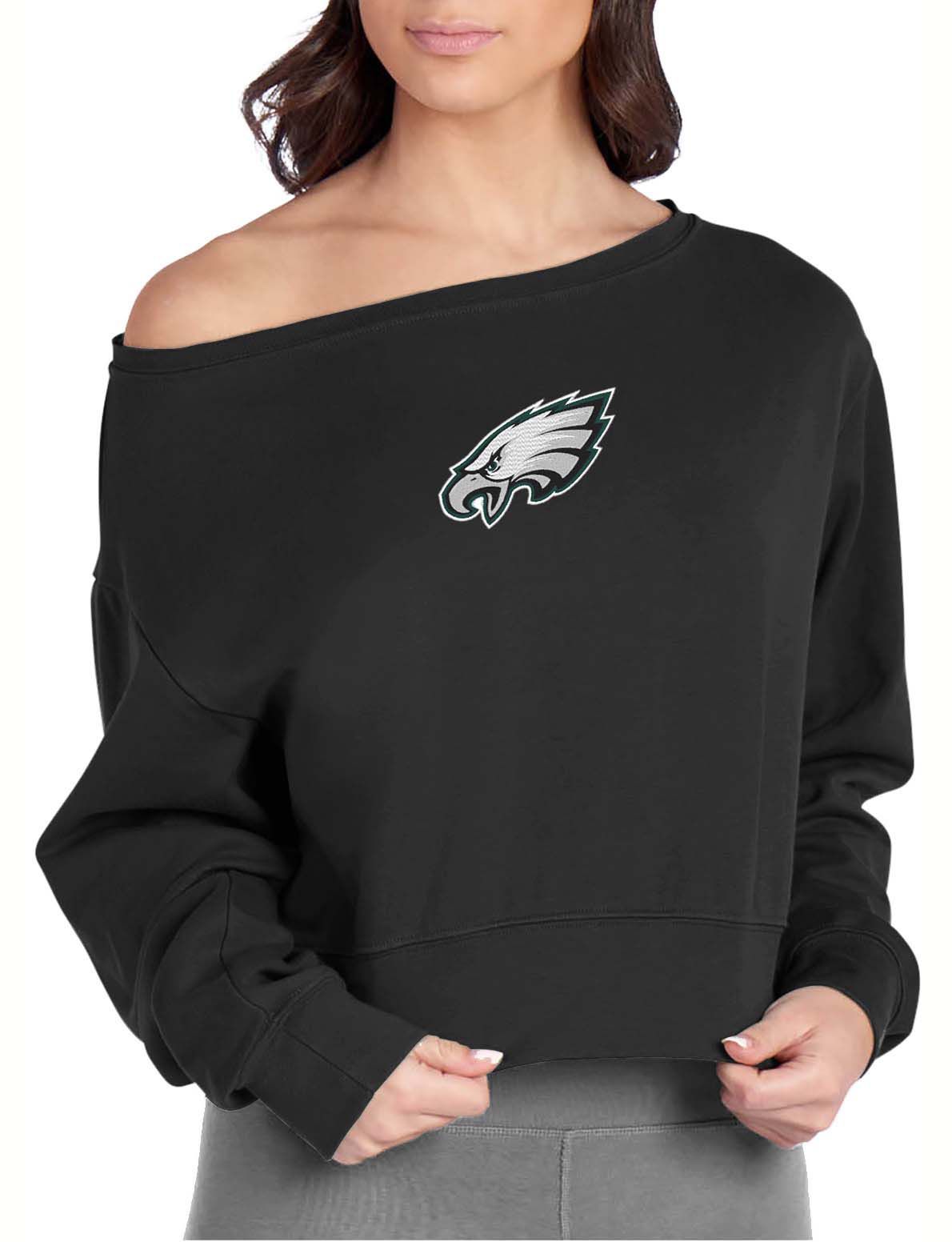 Certo Women's Philadelphia Eagles Black Off the Shoulder Crew Pullover