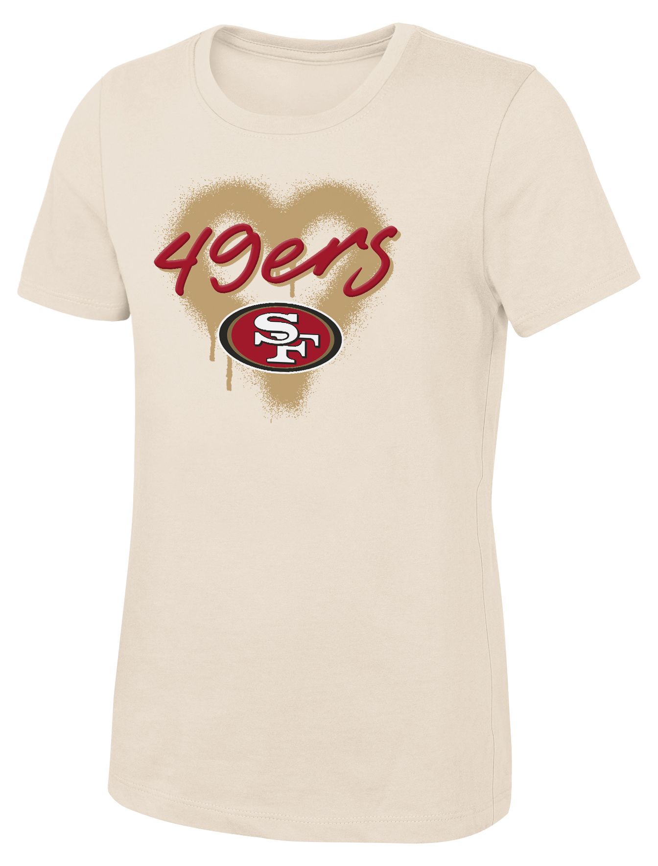 NFL Team Apparel Girls' San Francisco 49ers Natural Spray Heart T-Shirt