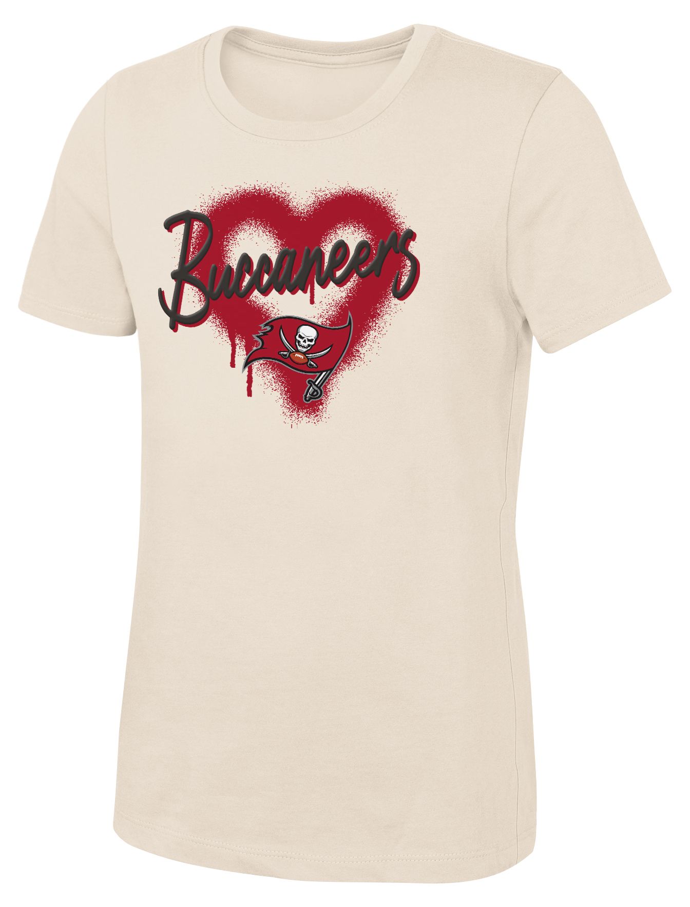 NFL Team Apparel Girls' Tampa Bay Buccaneers Natural Spray Heart T-Shirt