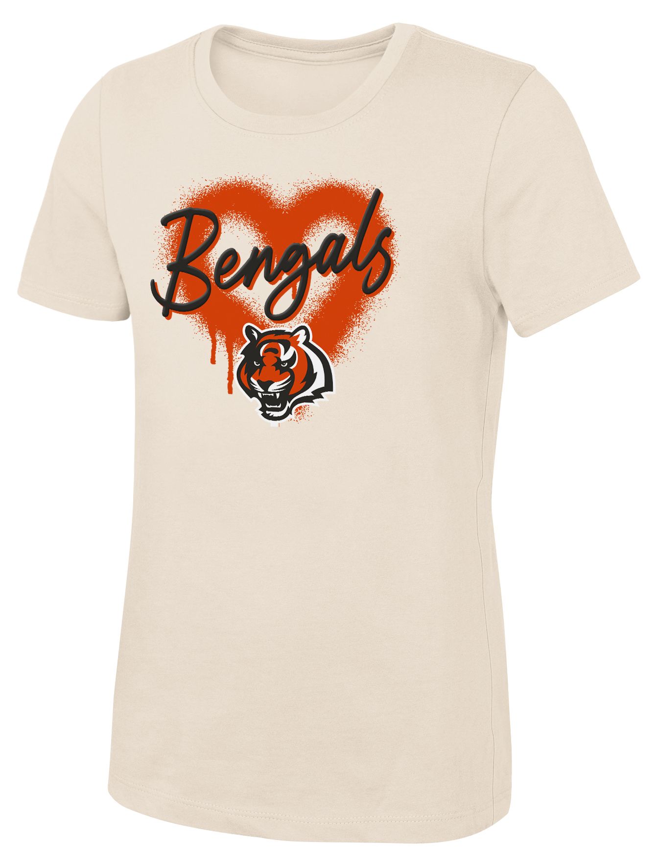 NFL Team Apparel Girls' Cincinnati Bengals Natural Spray Heart T-Shirt