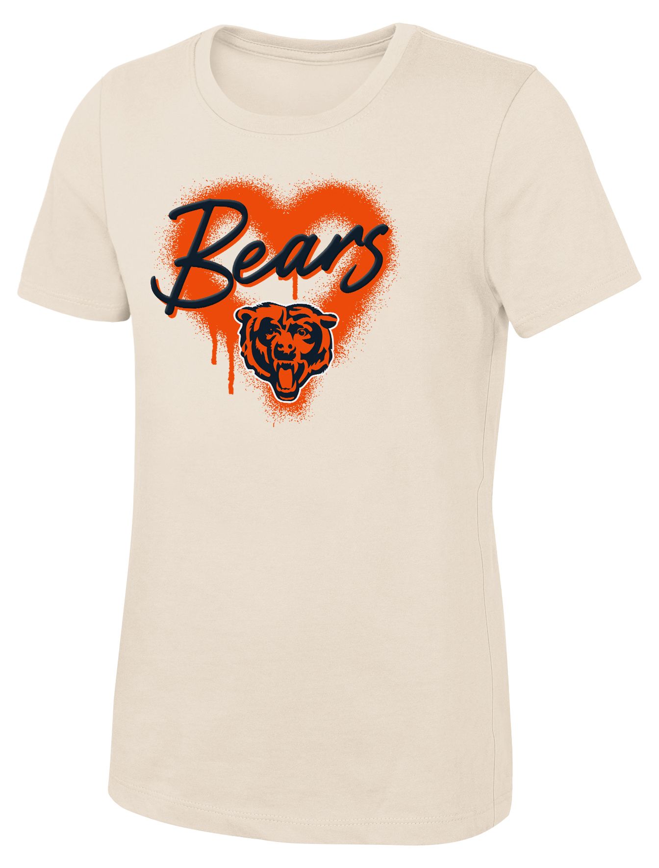 NFL Team Apparel Girls' Chicago Bears Natural Spray Heart T-Shirt