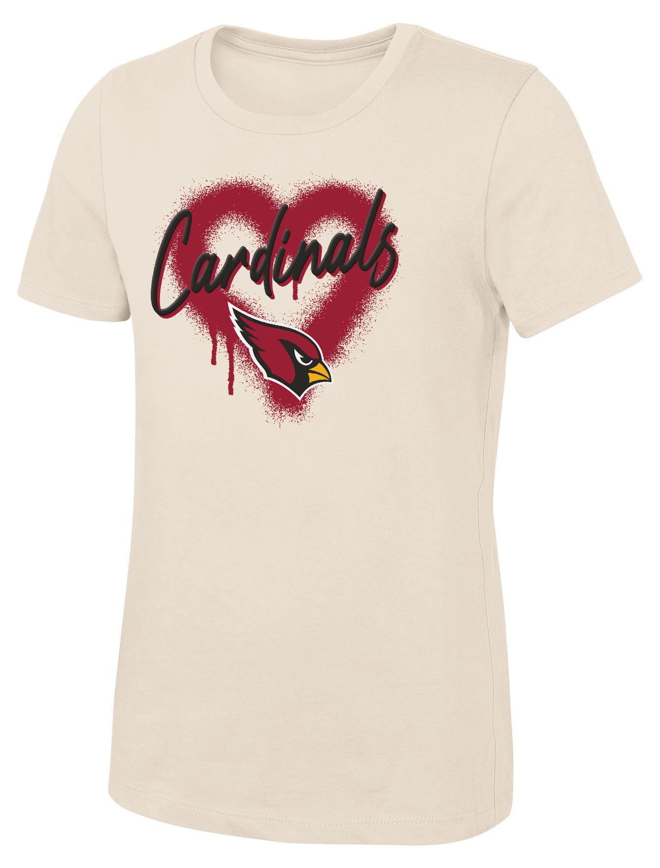 NFL Team Apparel Girls' Arizona Cardinals Natural Spray Heart T-Shirt