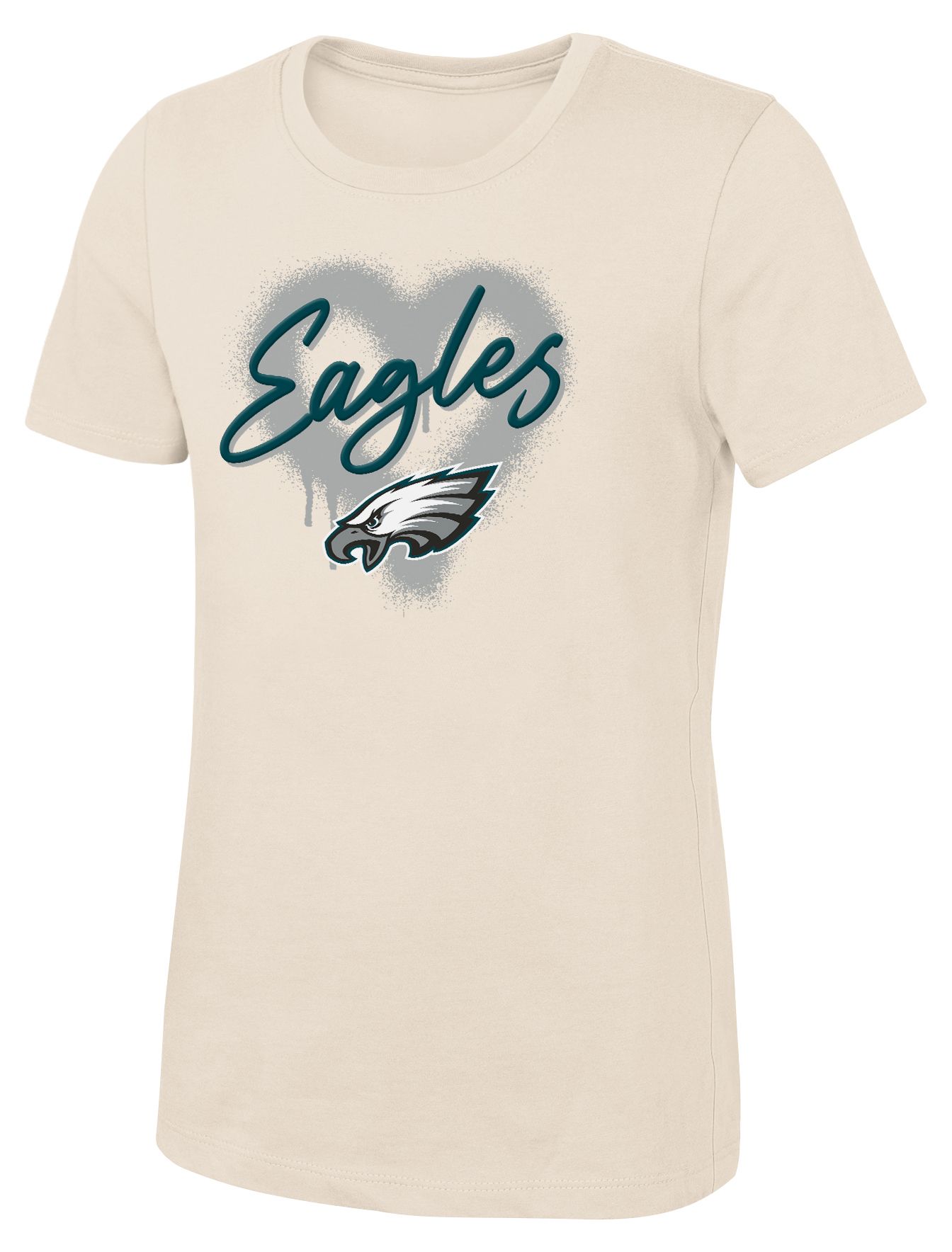 NFL Team Apparel Girls' Philadelphia Eagles Natural Spray Heart T-Shirt