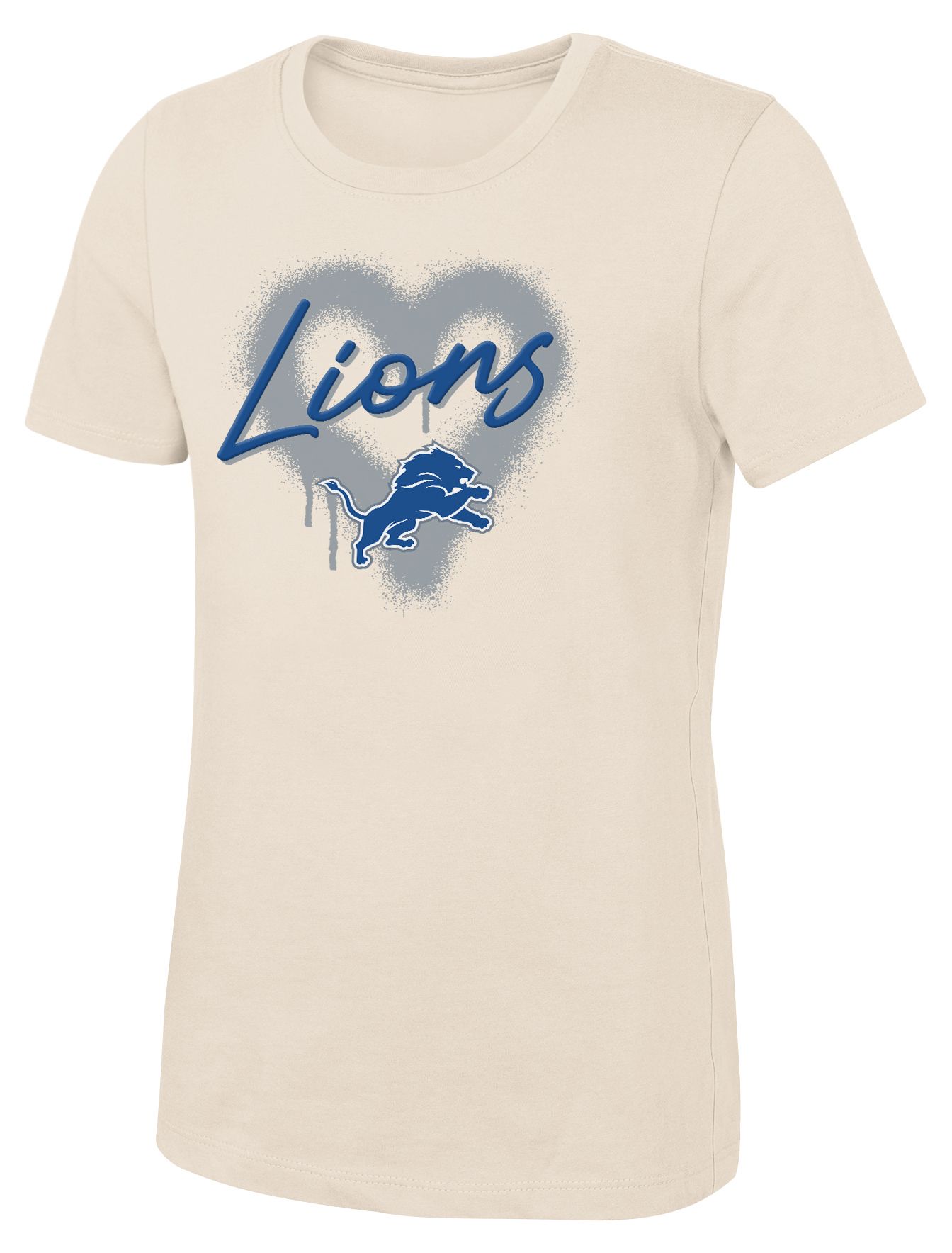 NFL Team Apparel Girls' Detroit Lions Natural Spray Heart T-Shirt