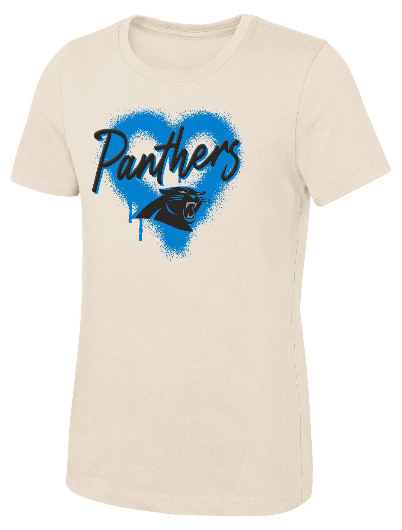 NFL Team Apparel Girls' Carolina Panthers Natural Spray Heart T-Shirt