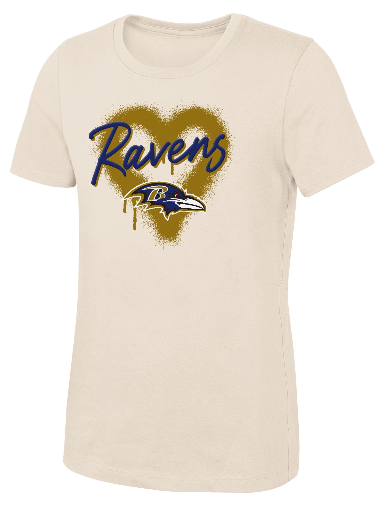 NFL Team Apparel Girls' Baltimore Ravens Natural Spray Heart T-Shirt