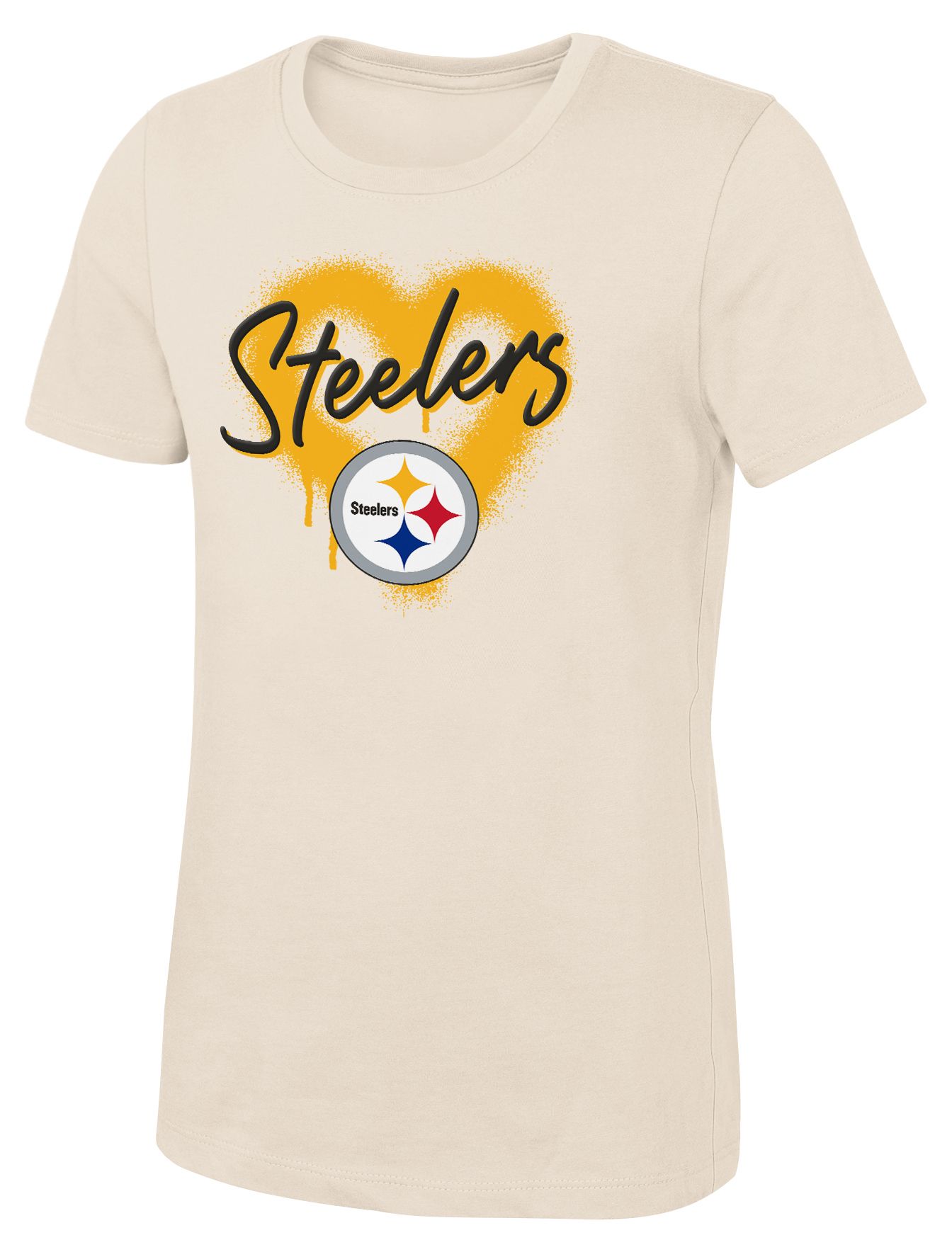 NFL Team Apparel Girls' Pittsburgh Steelers Natural Spray Heart T-Shirt
