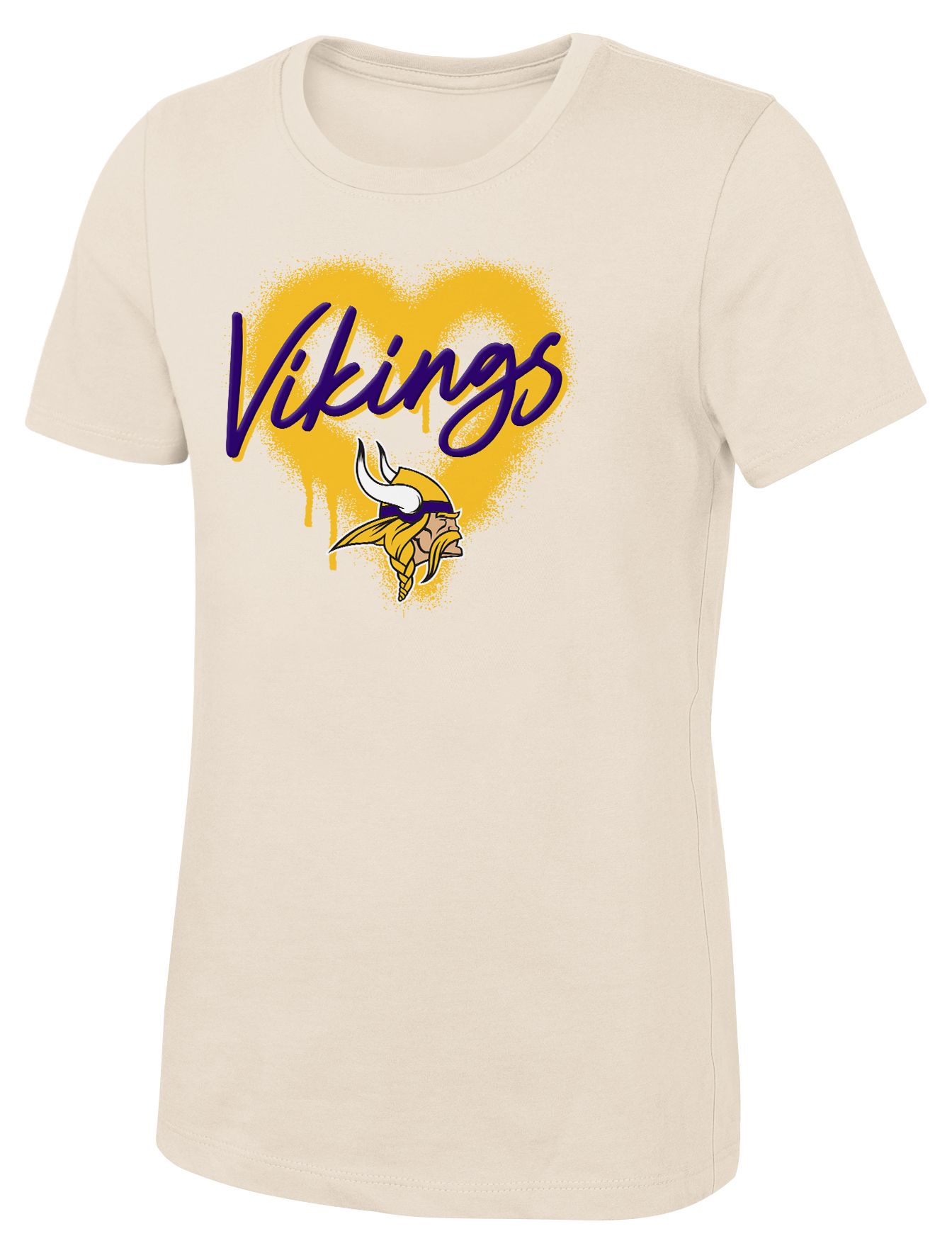 NFL Team Apparel Girls' Minnesota Vikings Natural Spray Heart T-Shirt