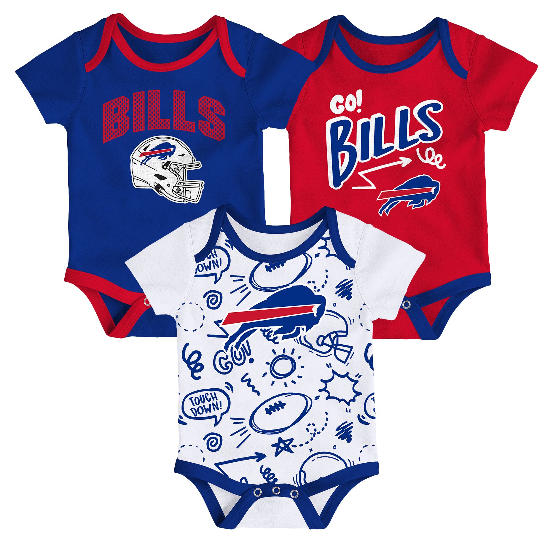 NFL Team Apparel Infant Buffalo Bills Royal All Day Play 3-Pack Creeper Set