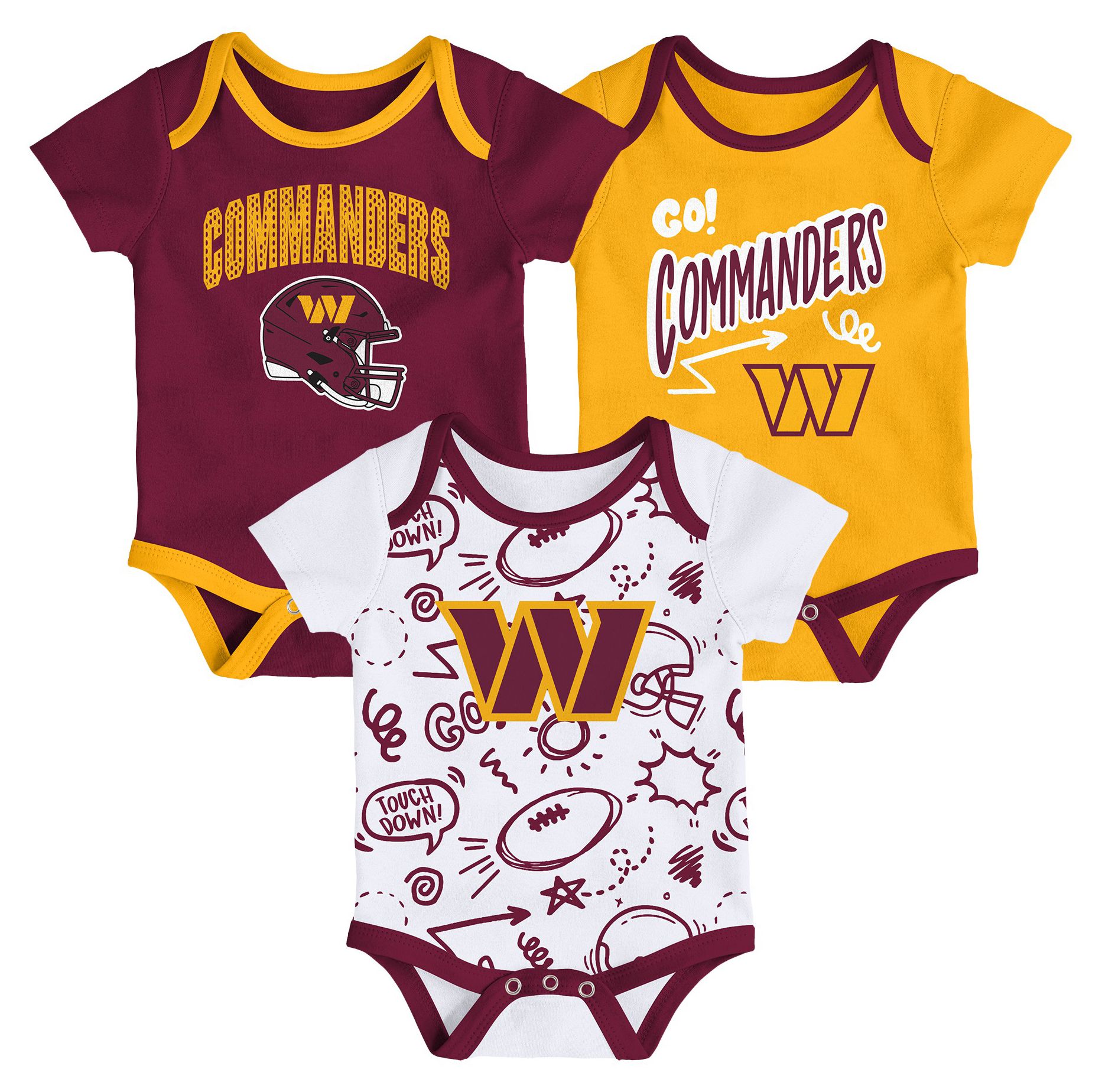 NFL Team Apparel Infant Washington Commanders Garnet Newborn All Day Play 3-Pack Creeper Set