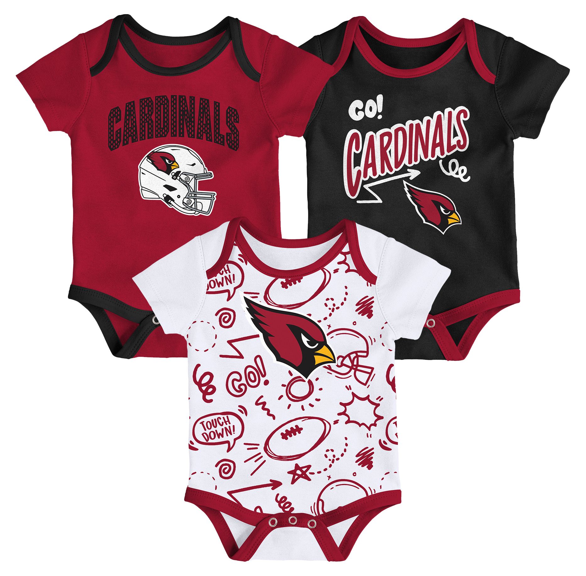 NFL Team Apparel Infant Arizona Cardinals Red All Day Play 3-Pack Creeper Set