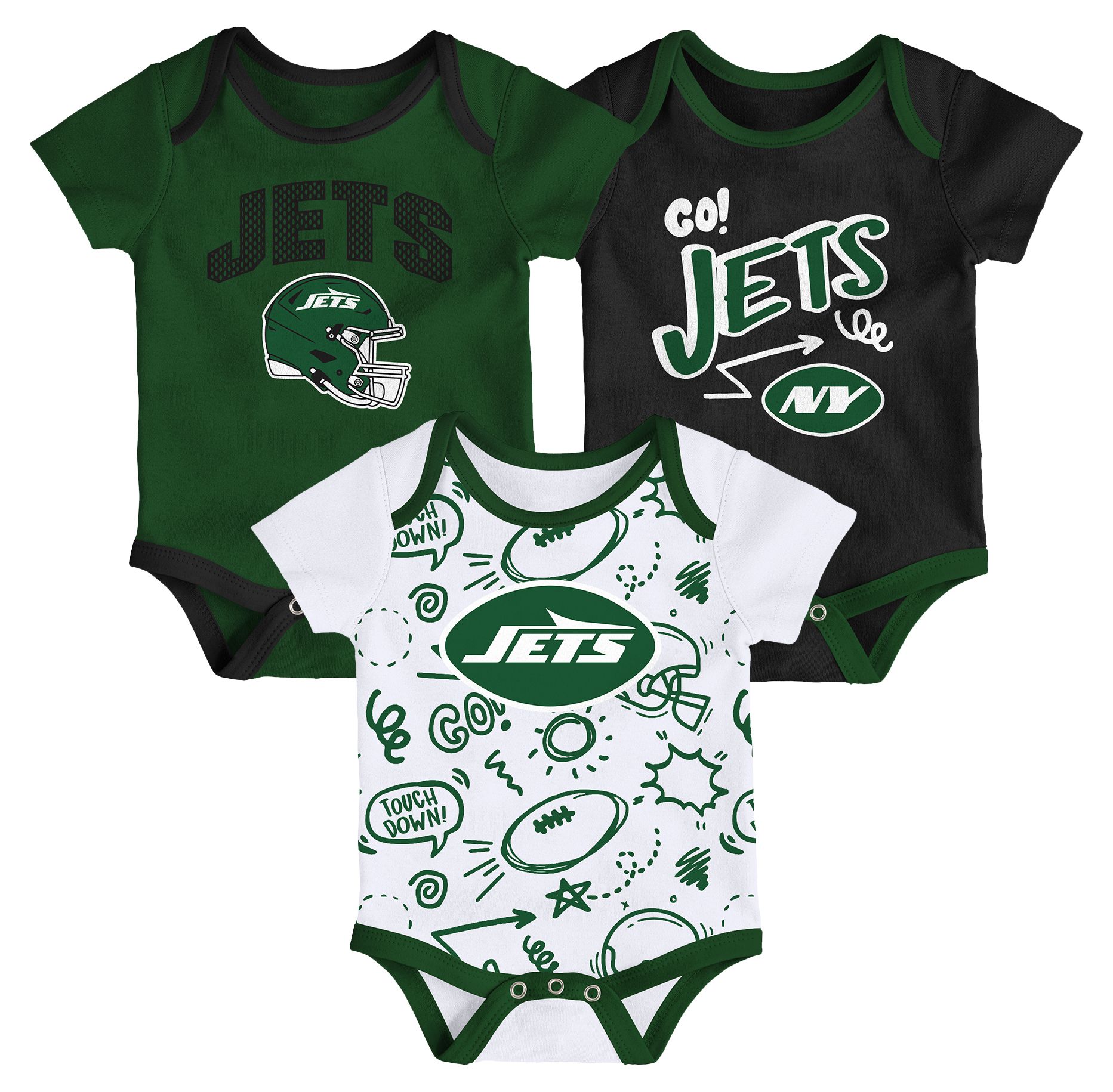 NFL Team Apparel Infant New York Jets Sport Green All Day Play 3-Pack Creeper Set