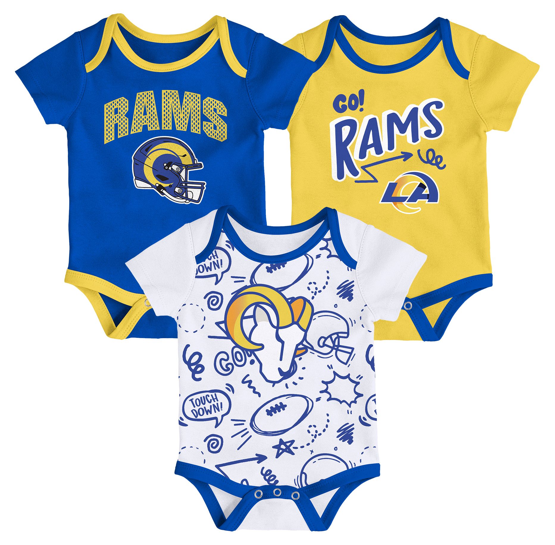 NFL Team Apparel Infant Los Angeles Rams Royal All Day Play 3-Pack Creeper Set