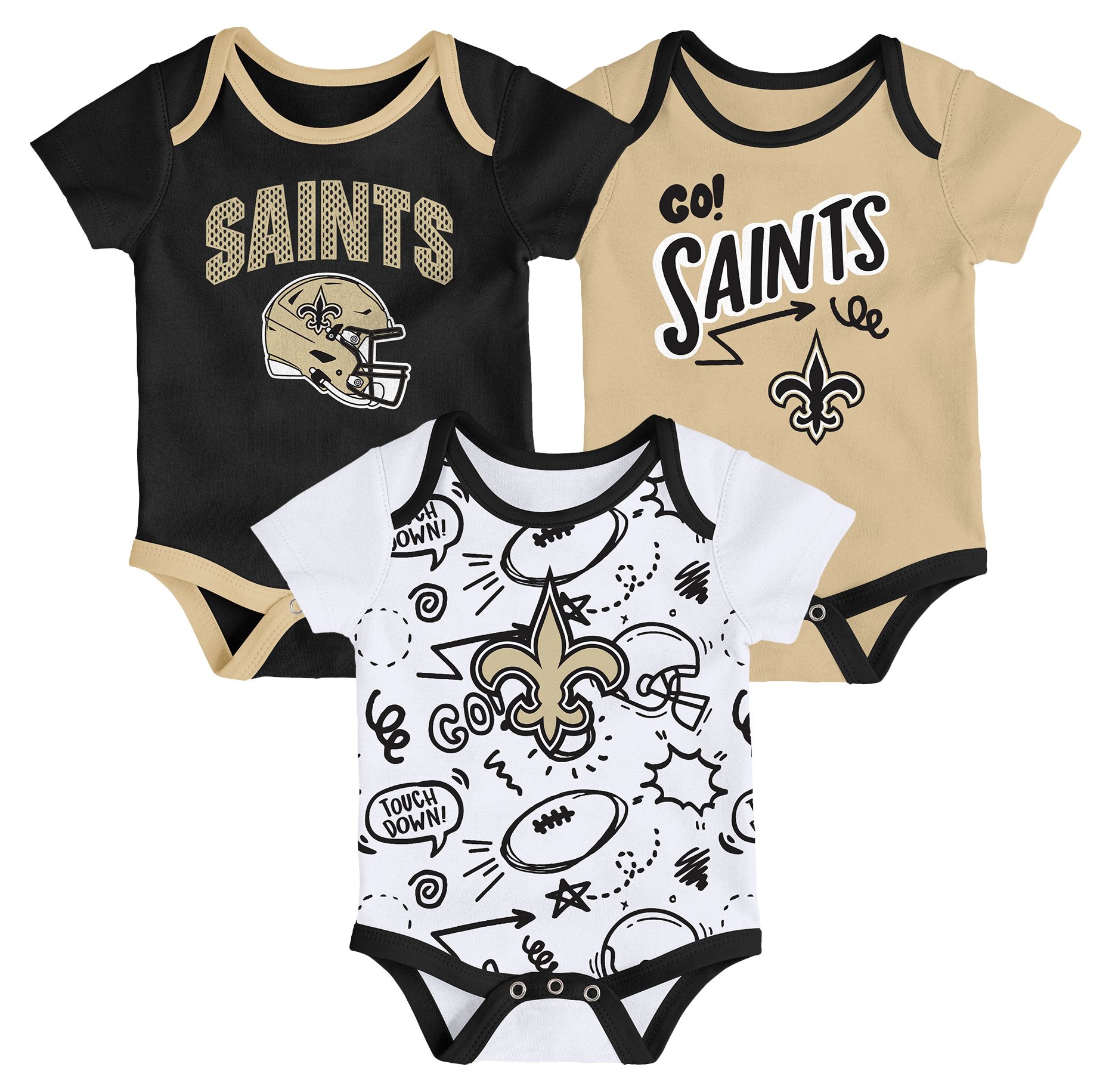 NFL Team Apparel Infant New Orleans Saints Black All Day Play 3-Pack Creeper Set