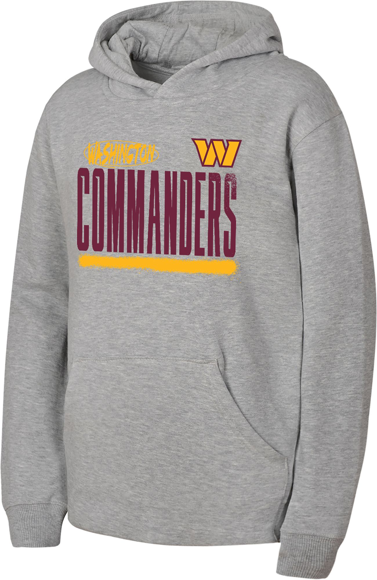 NFL Team Apparel Youth Washington Commanders Heather Grey Gameday Spray Pullover Hoodie