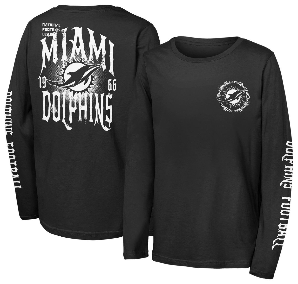 NFL Team Apparel Youth Miami Dolphins Black Rumble Long Sleeve T-Shirt