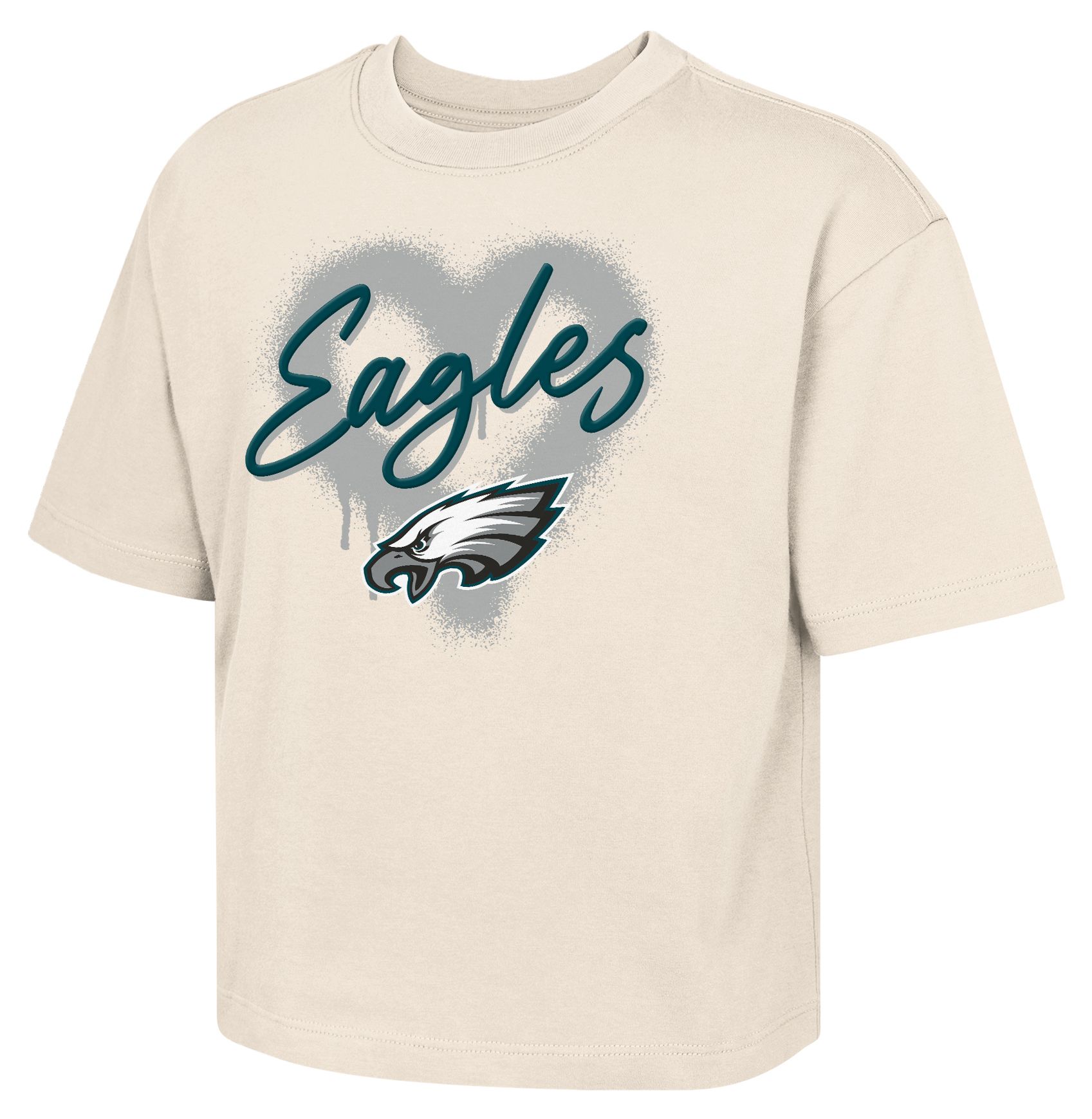 NFL Team Apparel Youth Philadelphia Eagles Natural Spray Heart Boxy T-Shirt