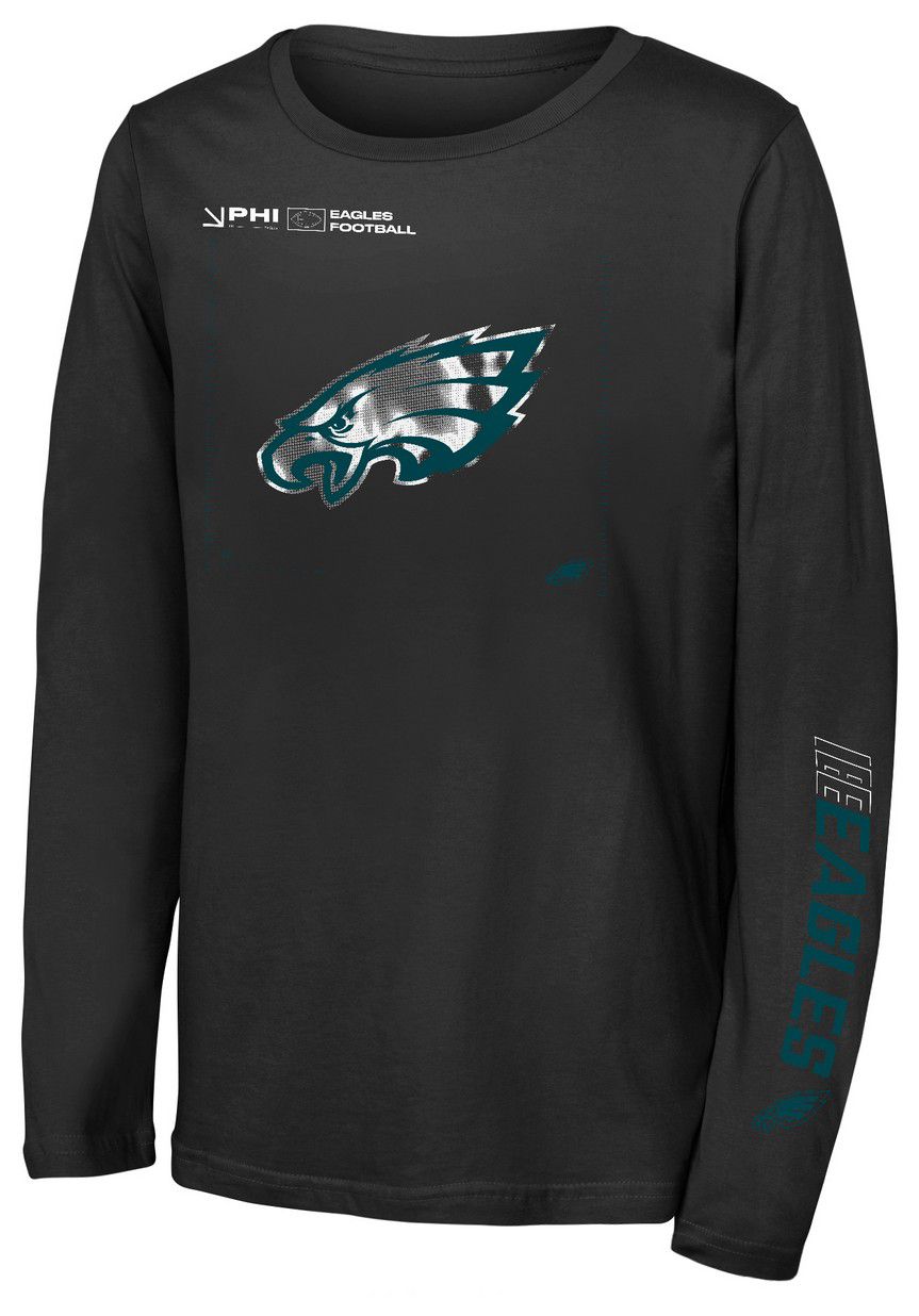 NFL Team Apparel Youth Philadelphia Eagles Black Heat Map Logo Long Sleeve T-Shirt