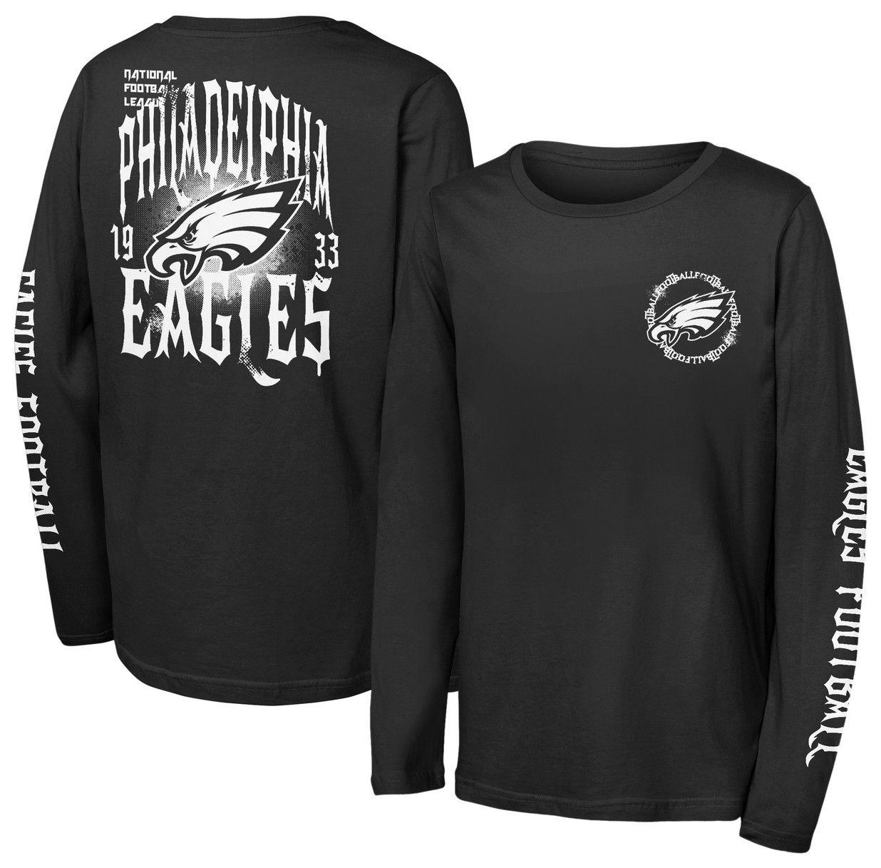 NFL Team Apparel Youth Philadelphia Eagles Black Rumble Long Sleeve T-Shirt