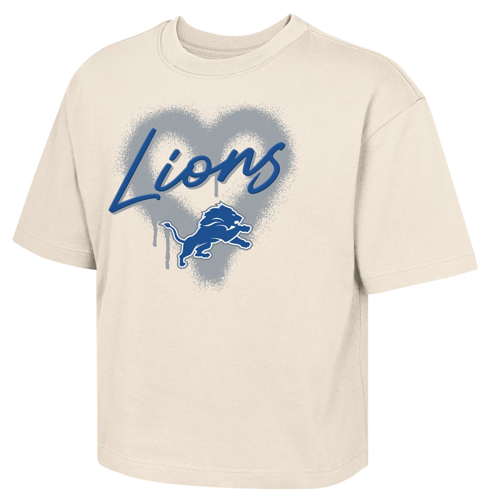 NFL Team Apparel Girls' Detroit Lions Natural Spray Heart Boxy Short Sleeve T-Shirt