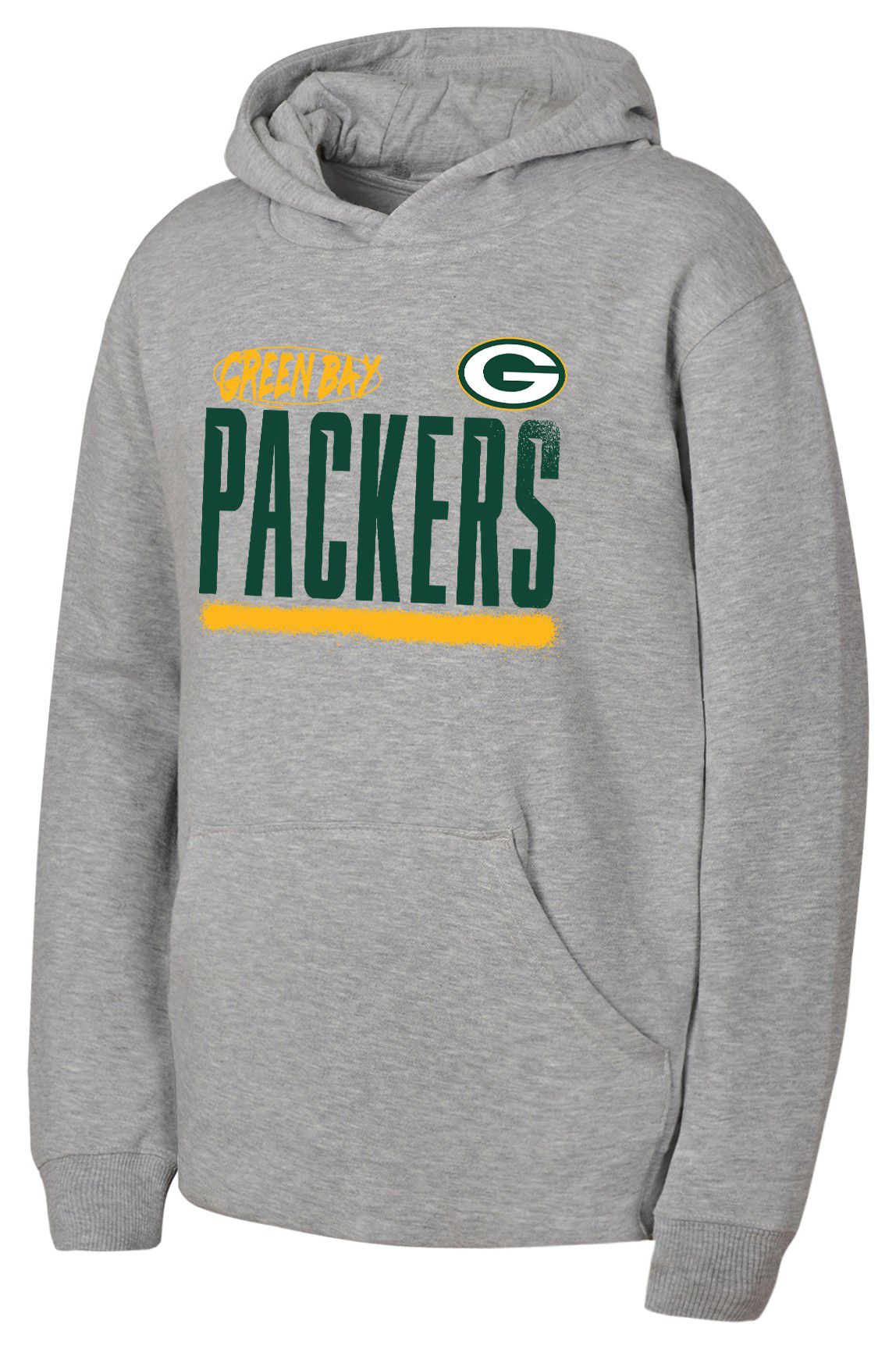 NFL Team Apparel Youth Green Bay Packers Heather Grey Gameday Spray Pullover Hoodie