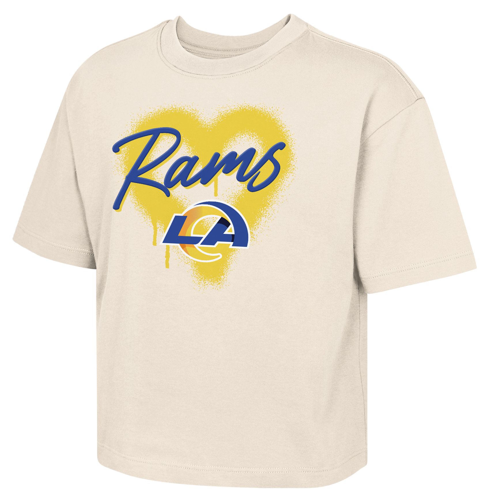NFL Team Apparel Youth Los Angeles Rams Natural Spray Heart Boxy T-Shirt