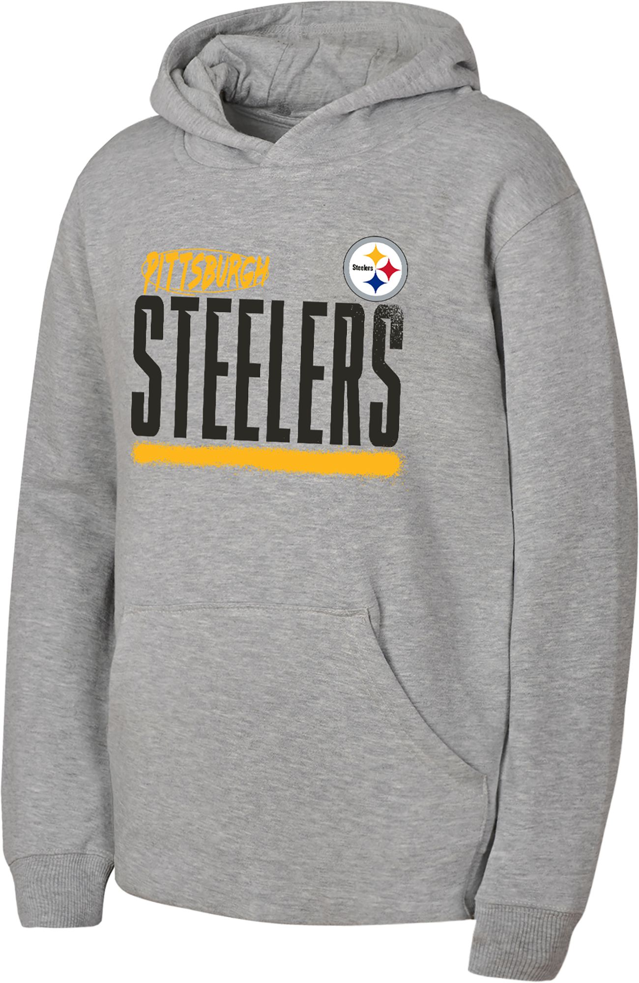 NFL Team Apparel Youth Pittsburgh Steelers Heather Grey Gameday Spray Pullover Hoodie