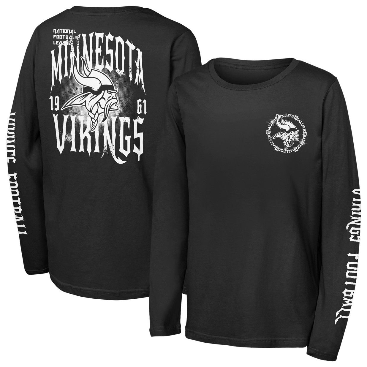 NFL Team Apparel Youth Minnesota Vikings Black Rumble Long Sleeve Shirt