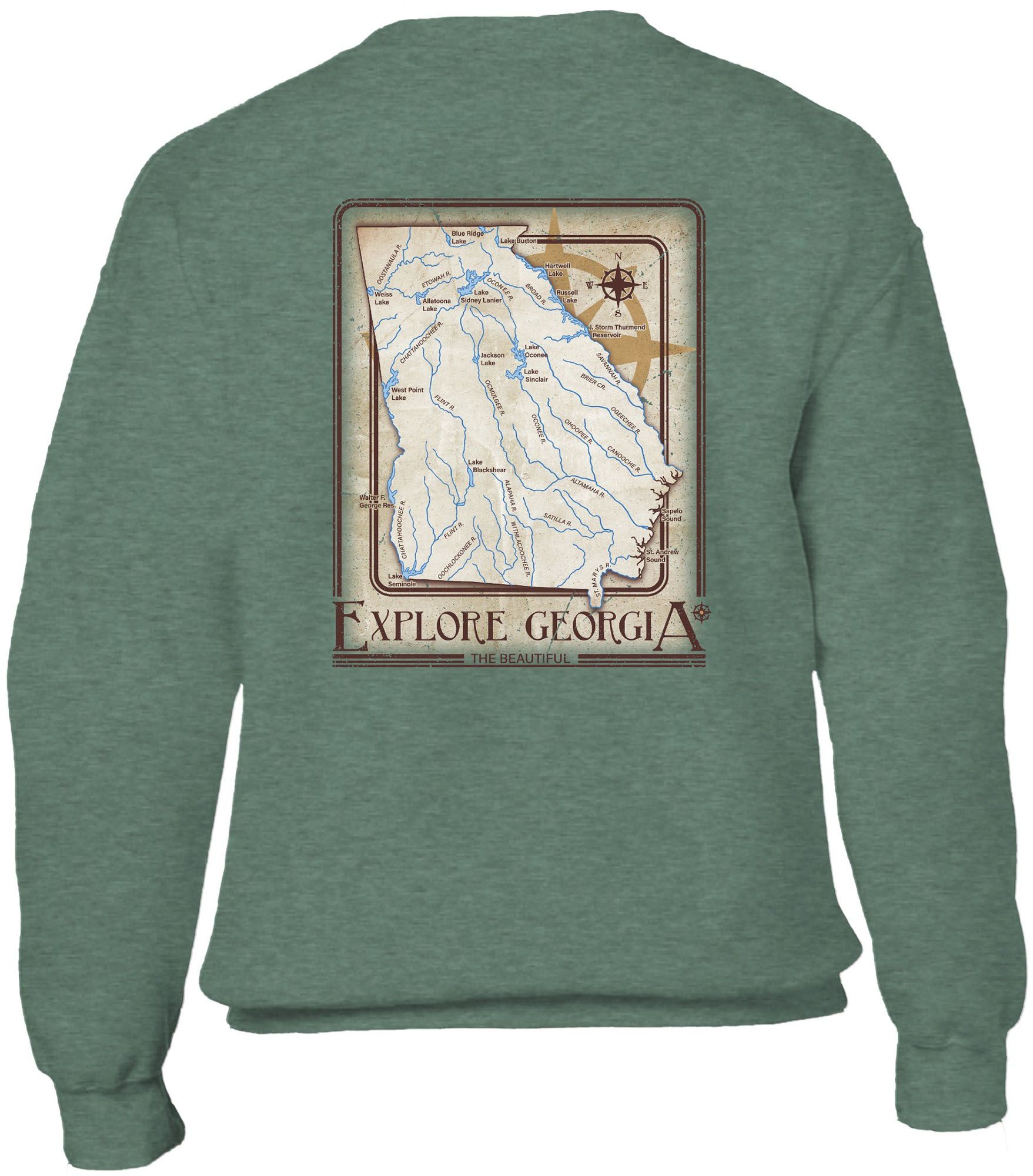 New World Graphics Adult Georgia State Green Waters Crewneck Sweatshirt