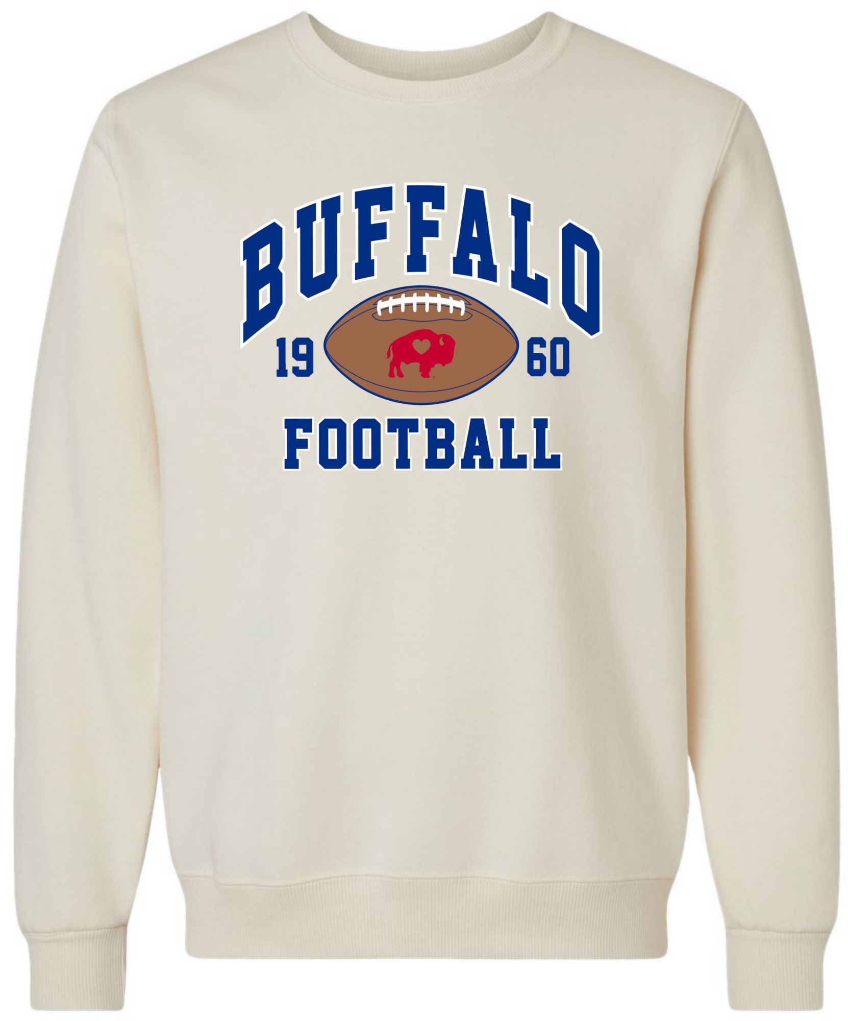 BuffaLove Adult Buffalo Cream 'Since 1960' Football Crew Pullover Sweatshirt