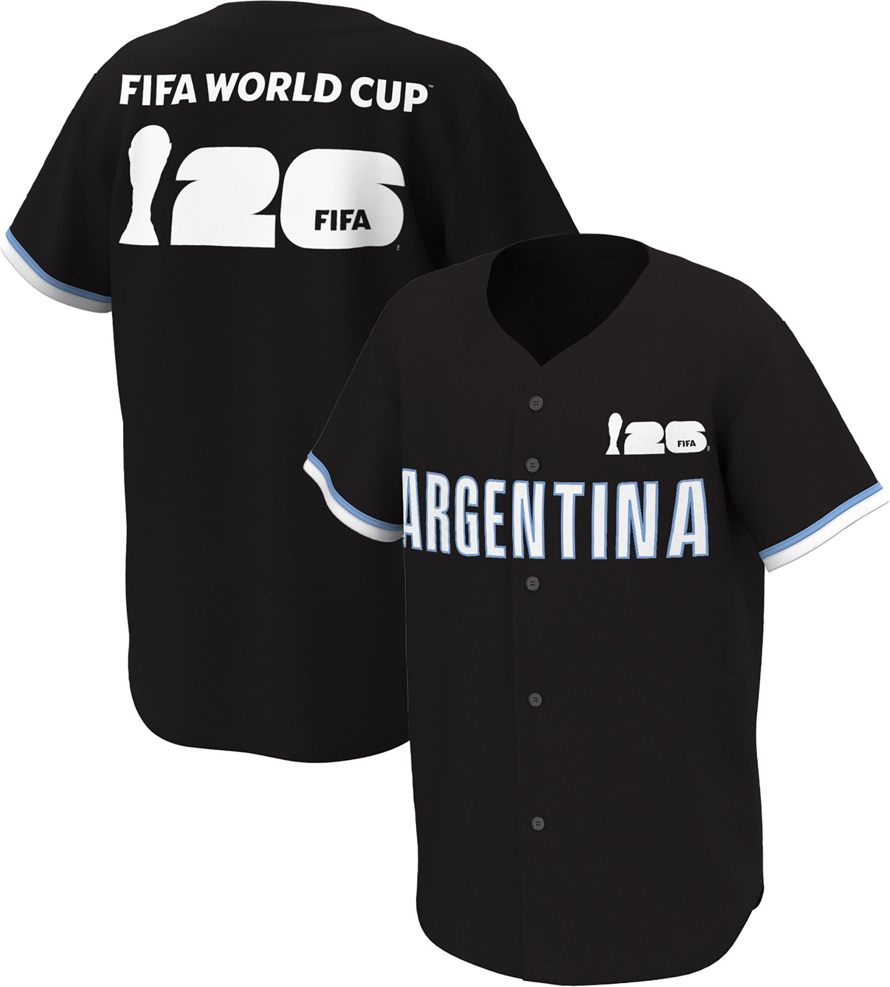 Outerstuff Adult Argentina Black Multi Graphic Button-Up Baseball Jersey