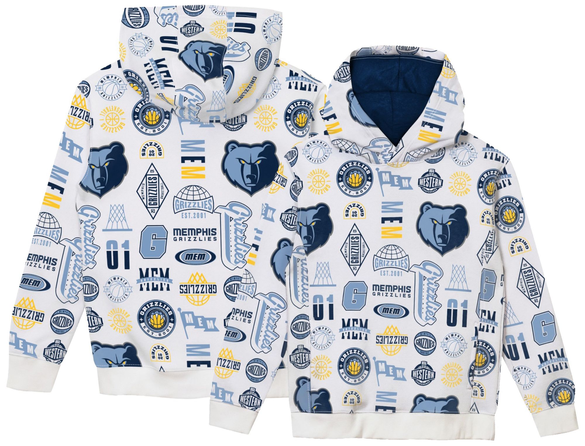 NBA Team Apparel Boys' Memphis Grizzlies 3 and D All Over Print Hoodie