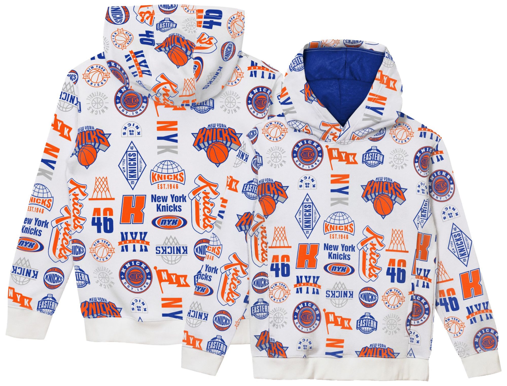NBA Team Apparel Boys' New York Knicks 3 and D All Over Print Hoodie