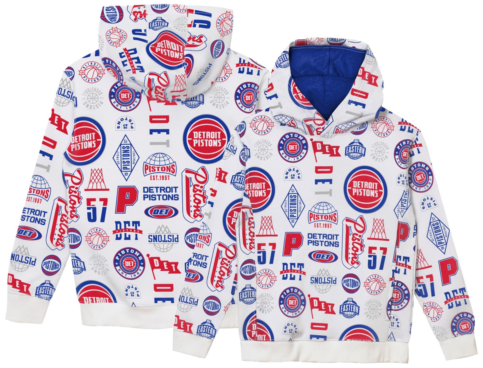 NBA Team Apparel Boys' Detroit Pistons 3 and D All Over Print Hoodie
