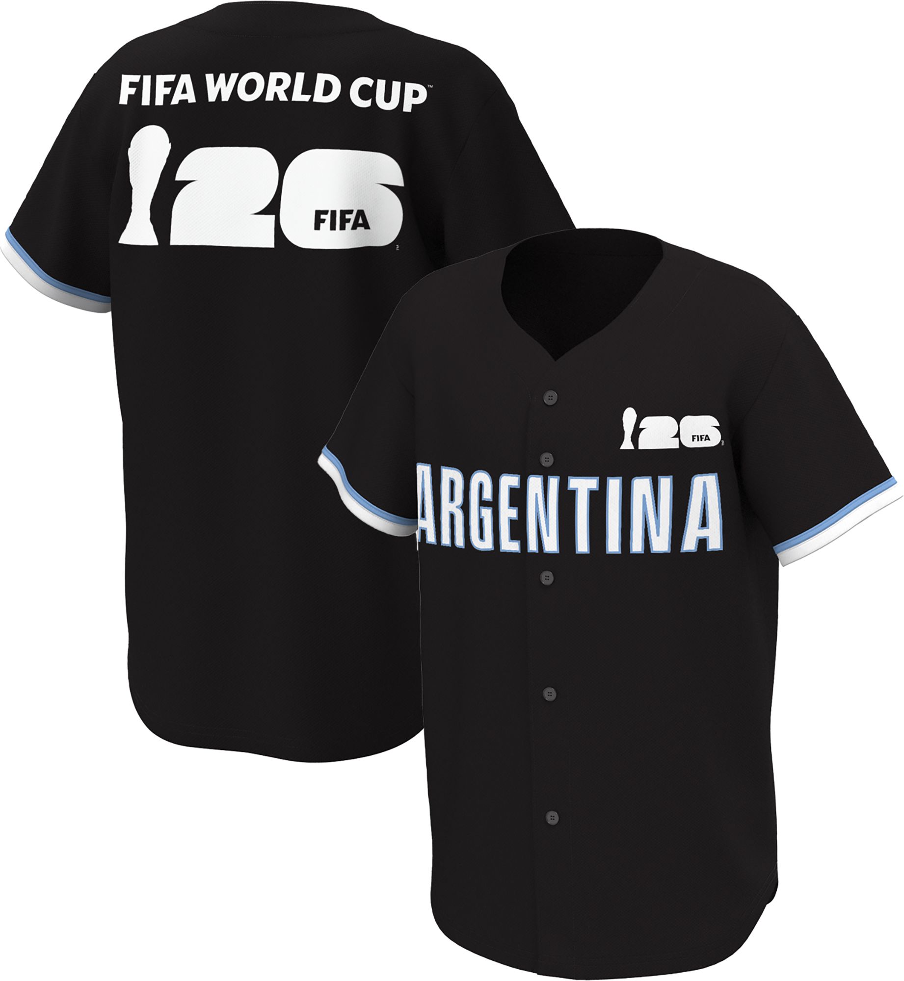 Outerstuff Youth Argentina Black Multi Graphic Button-Up Baseball Jersey