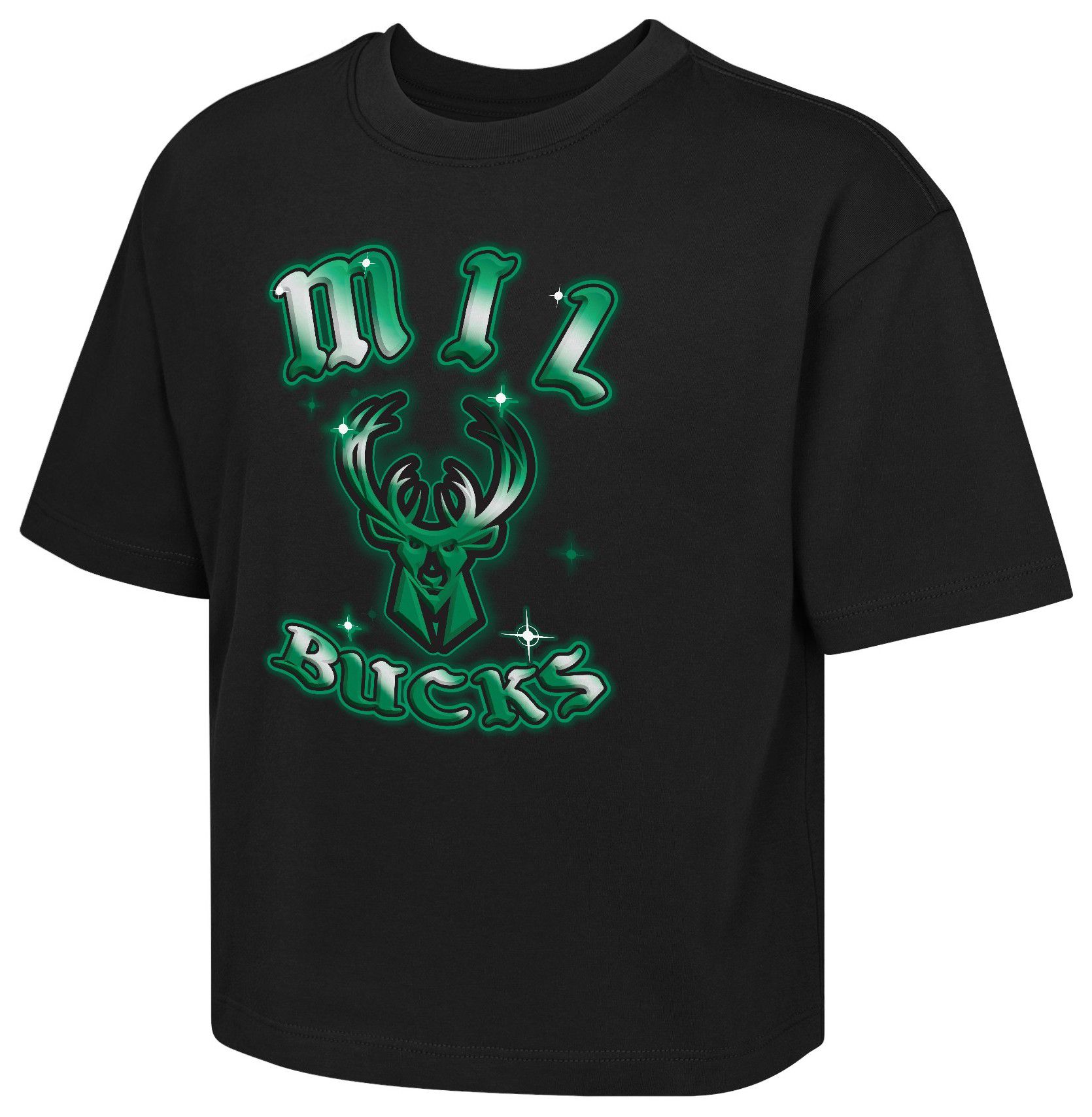 NBA Girls' Milwaukee Bucks Black Low Rider Boxy T-Shirt