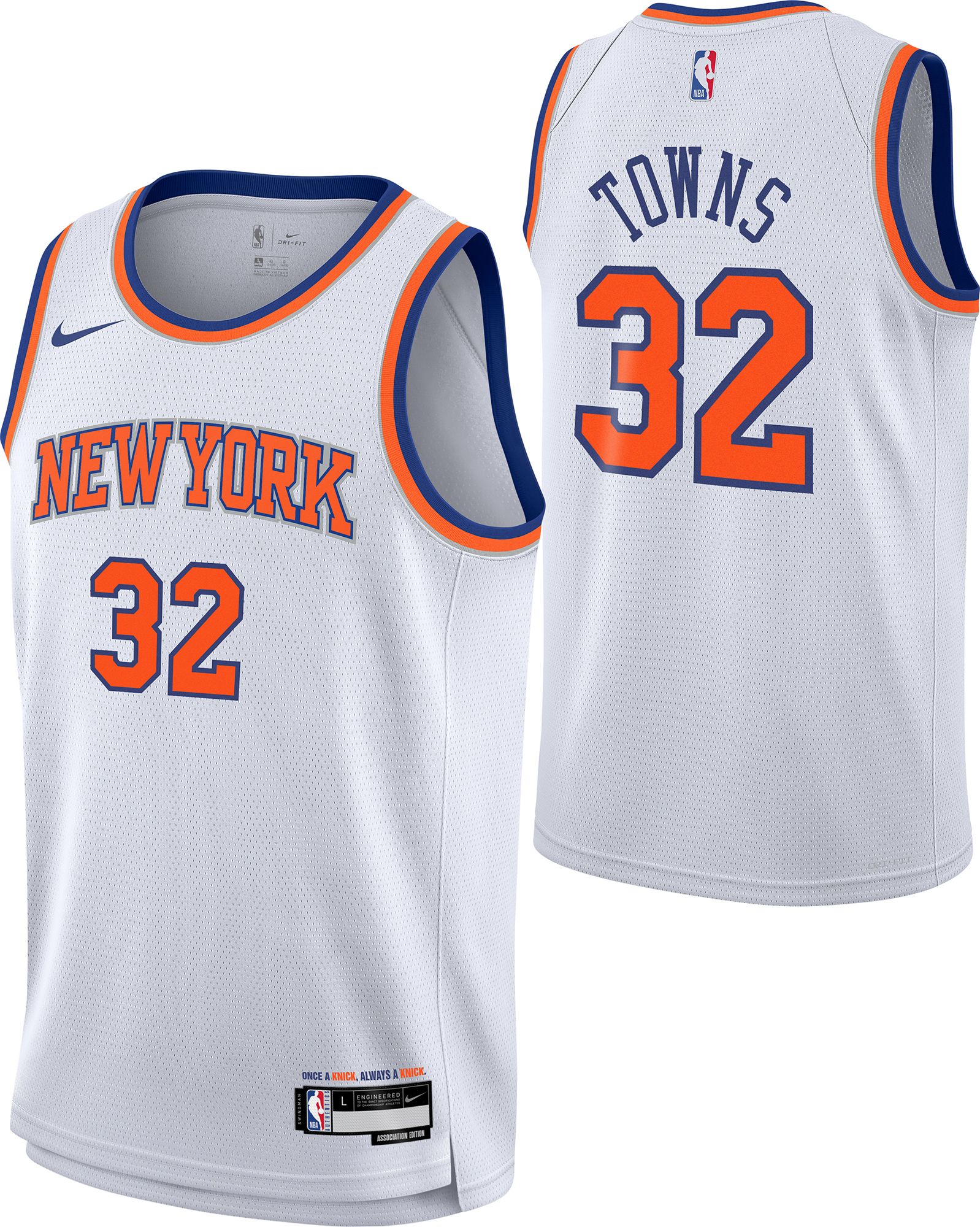 Outerstuff Youth New York Knicks Karl-Anthony Towns #32 White Replica Association Jersey