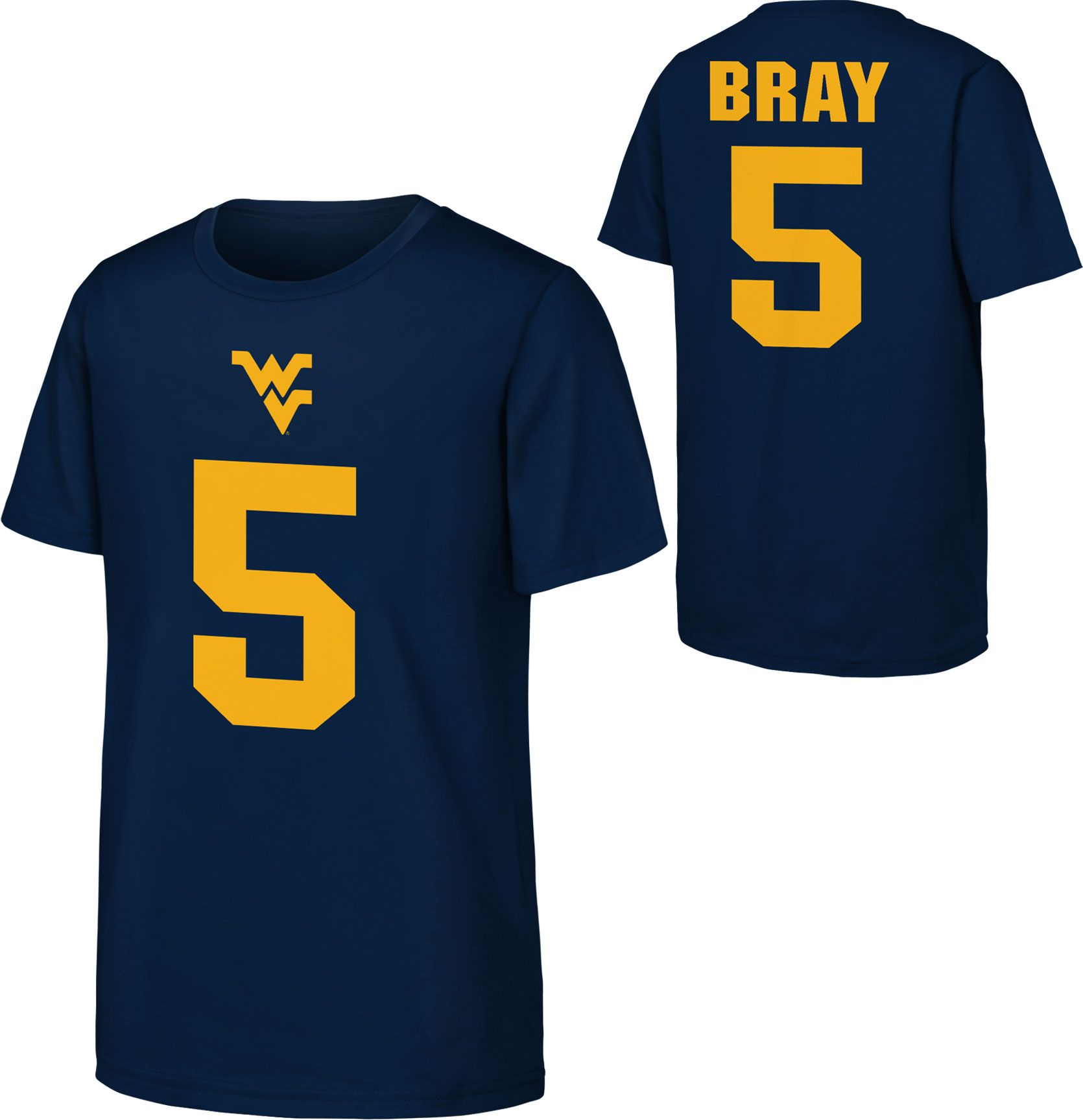 NCAA Youth West Virginia Mountaineers Jaden Bray #5 Navy T-Shirt