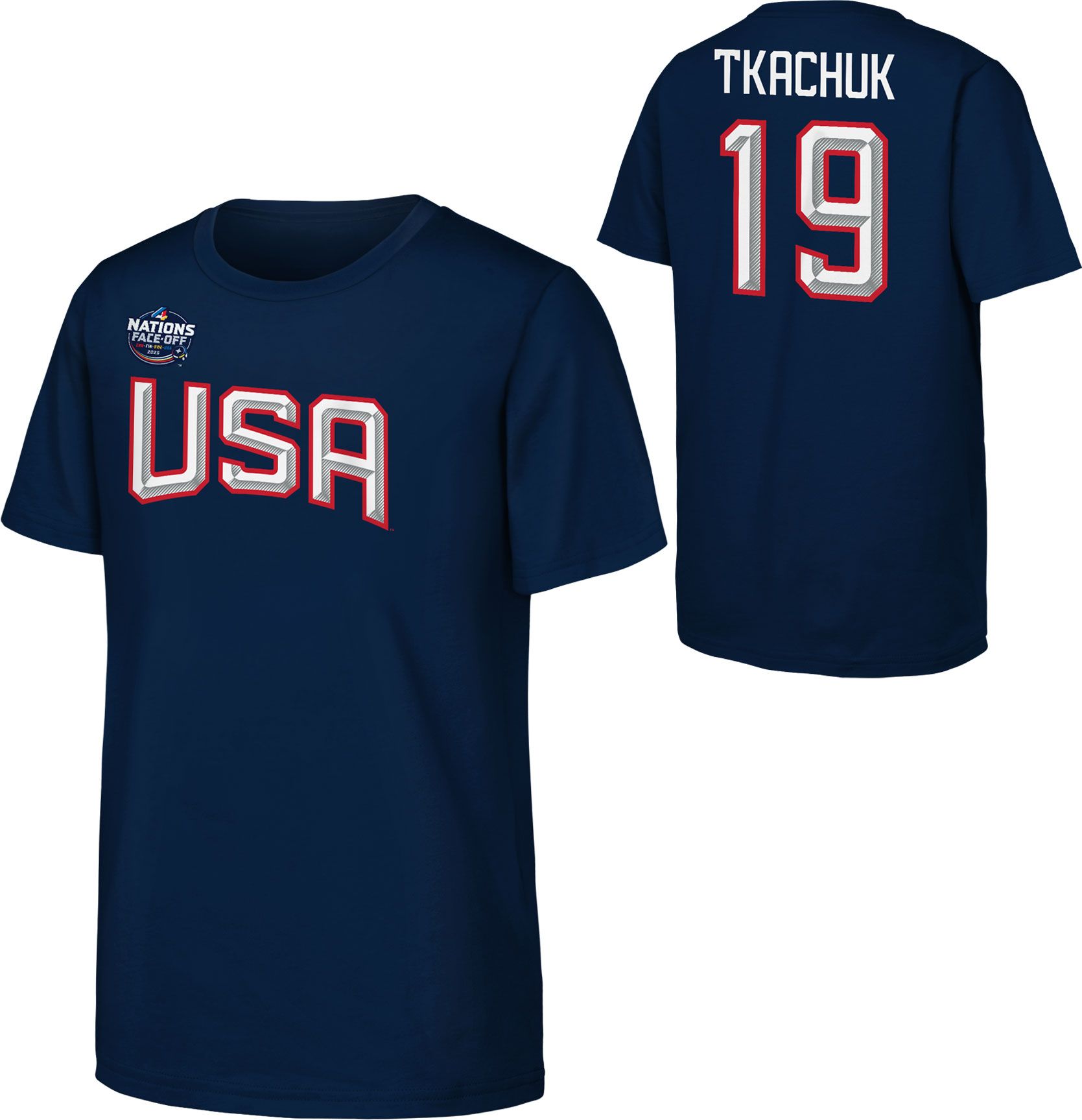 NHL Youth U.S.A Matthew Tkachuk #19 4 Nations Face-Off Navy T-Shirt