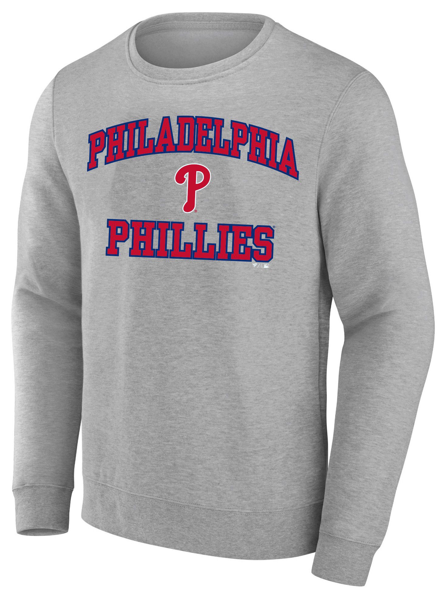 MLB Adult Philadelphia Phillies Grey Big and Tall 'Heart N Soul' Fleece Crewneck T-Shirt