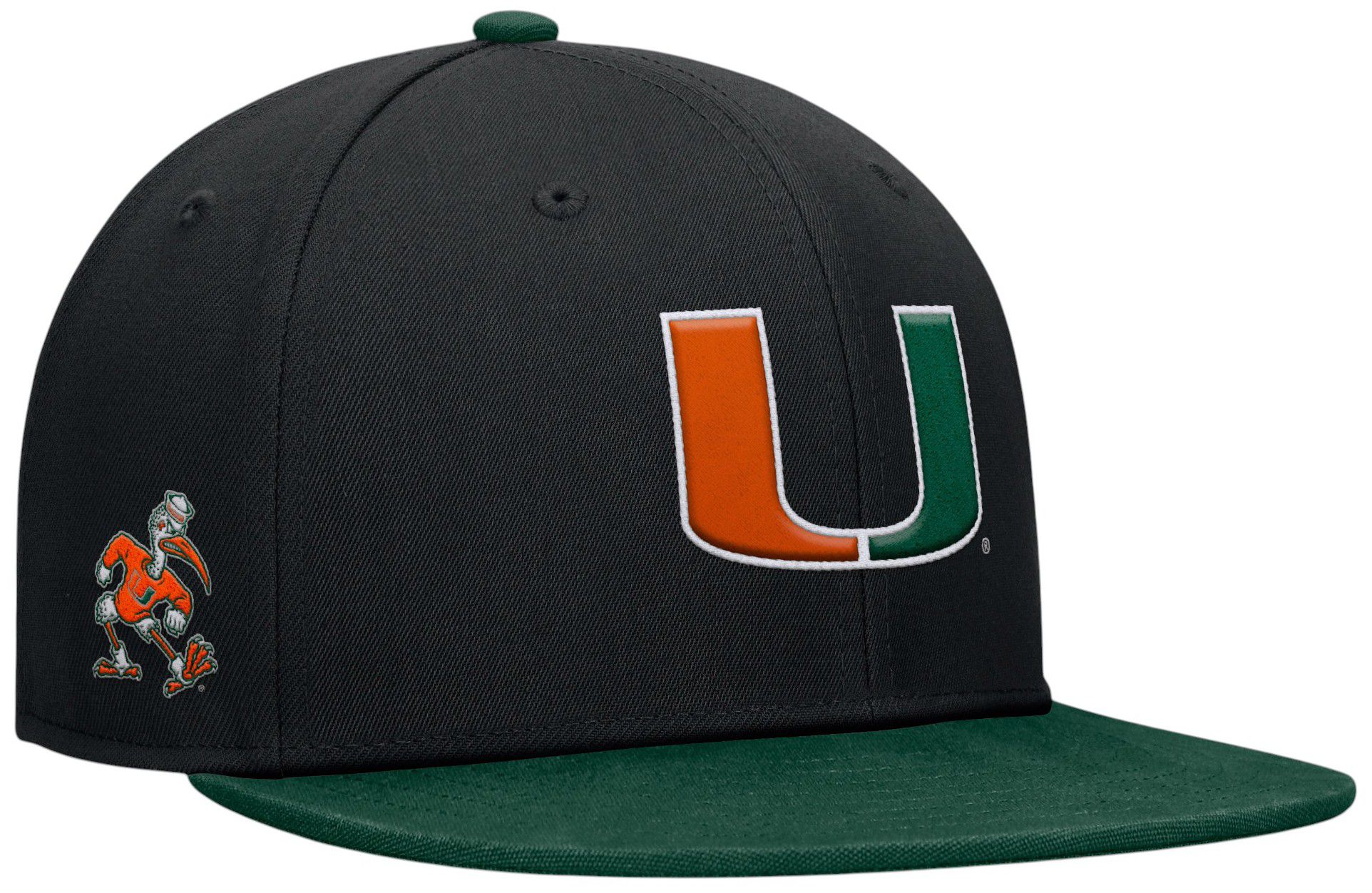 NCAA Adult Miami Hurricanes Black/Dark Green Rebound Flexfit Hat