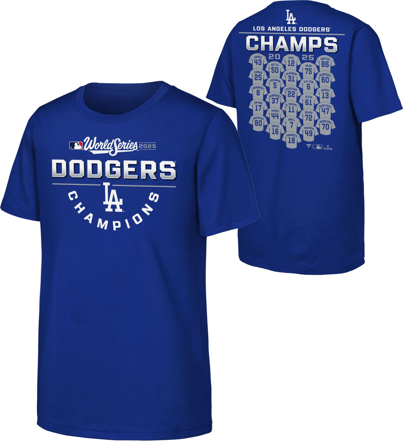 MLB Team Apparel Youth Los Angeles Dodgers 2025 World Series Champions Jersey Roster T-Shirt