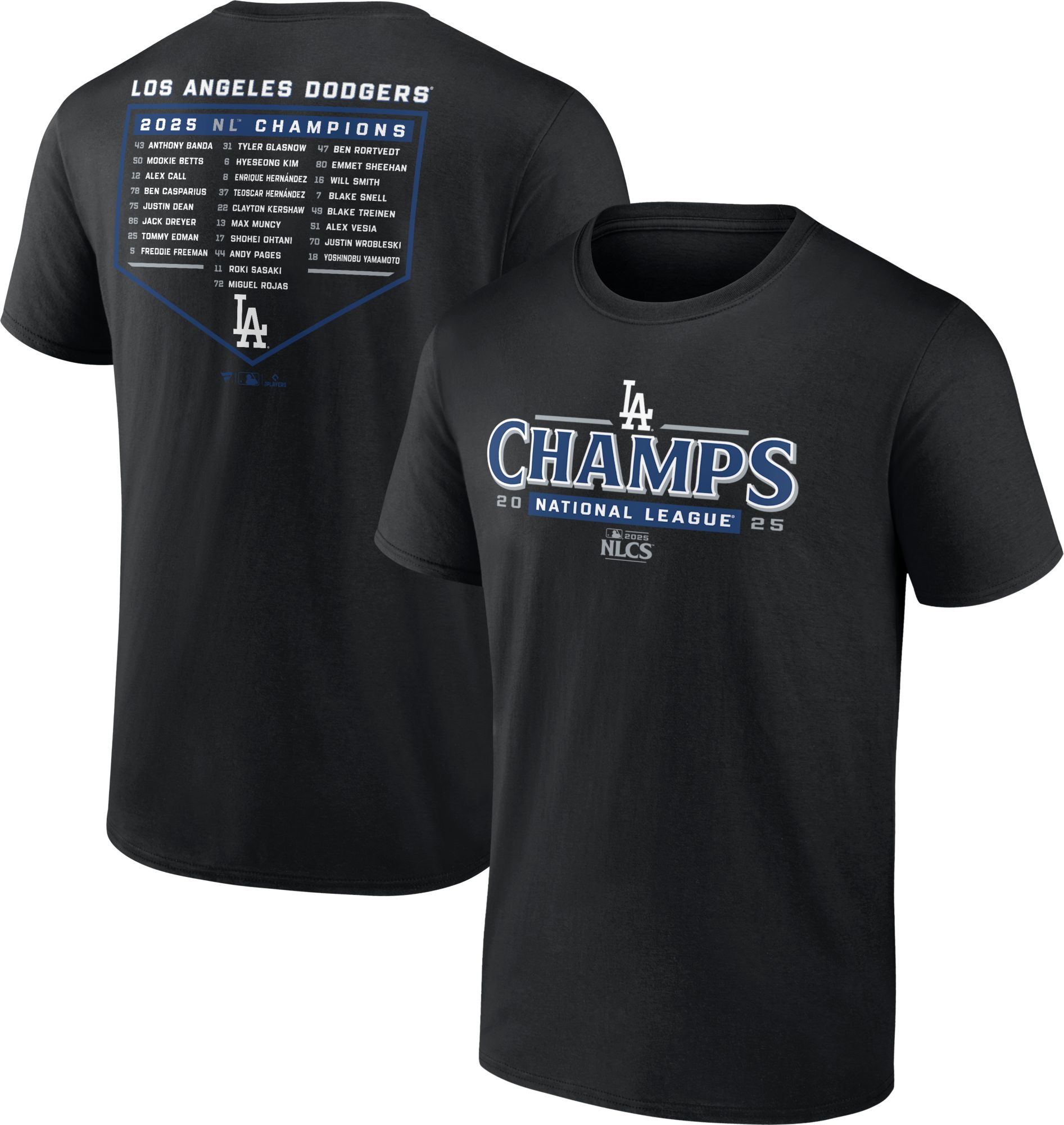 MLB Team Apparel Men's Los Angeles Dodgers 2025 NLCS Champions Roster T-Shirt