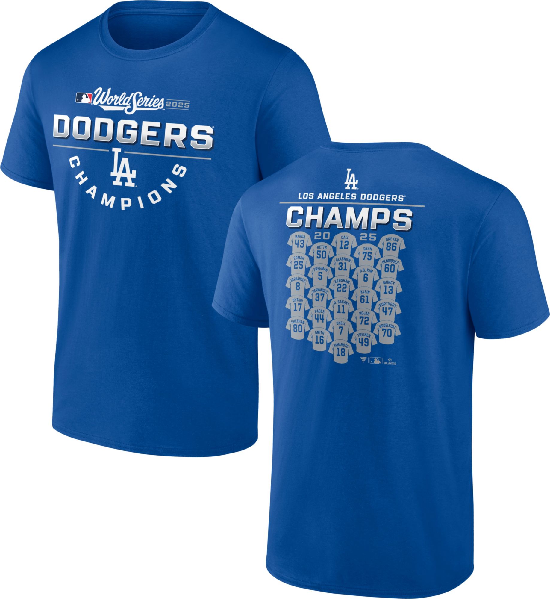 MLB Team Apparel Men's Los Angeles Dodgers 2025 World Series Champions Jersey Roster T-Shirt