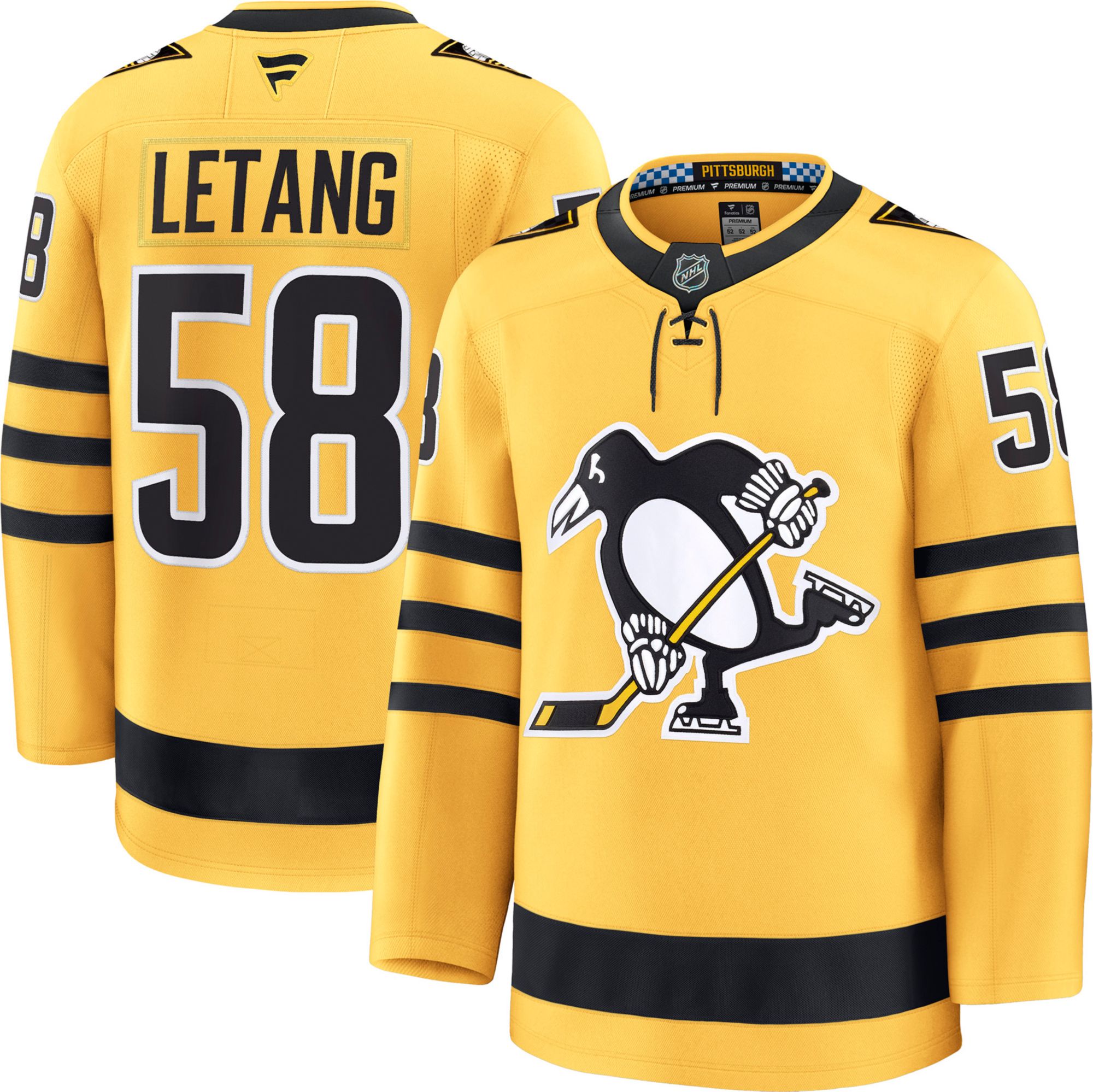 NHL Men's Pittsburgh Penguins Kris Letang #58 Yellow Authentic Alternate Jersey
