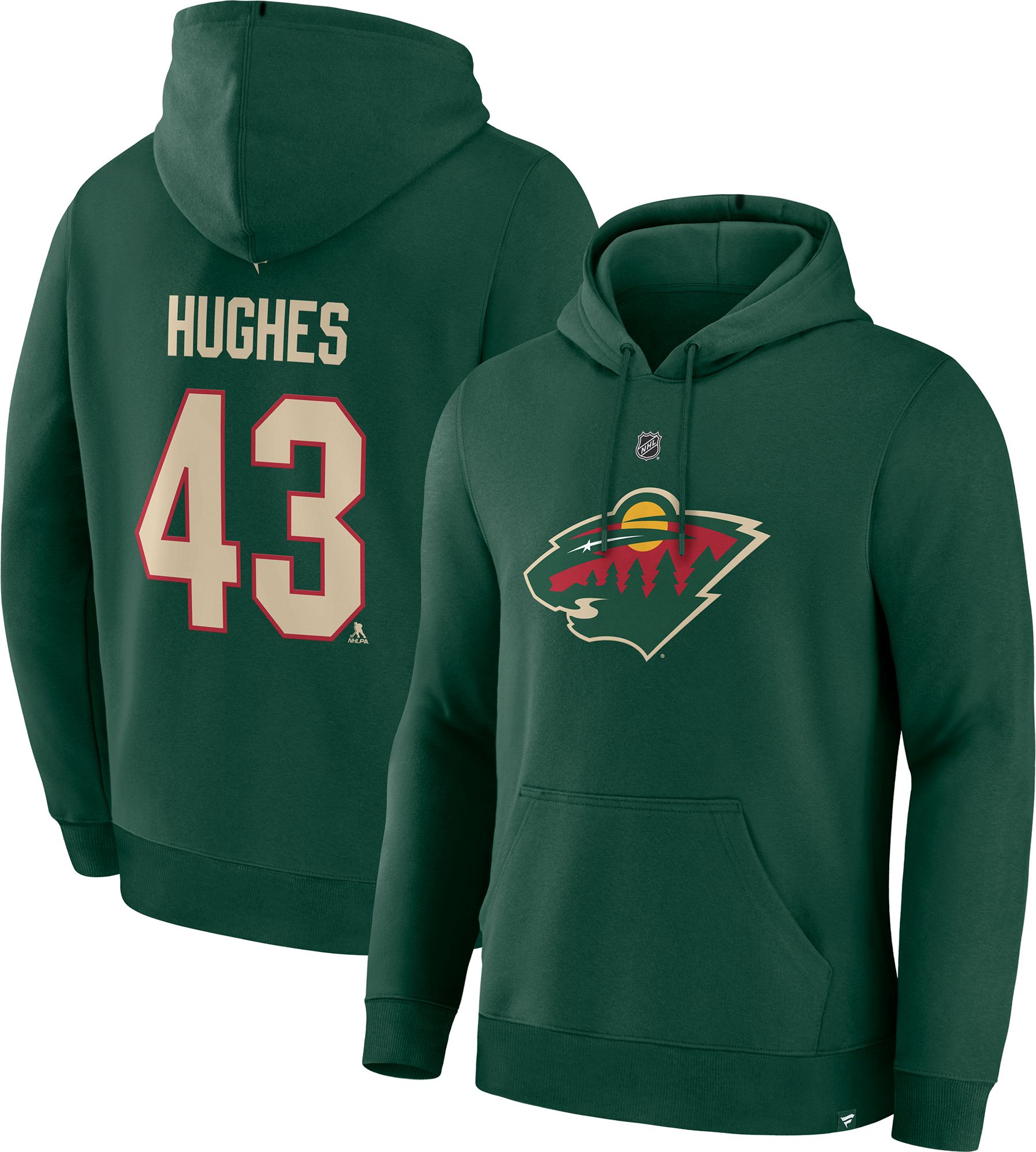 NHL Men's Minnesota Wild Quinn Hughes #43 Dark Green Solo Ball T-Shirt