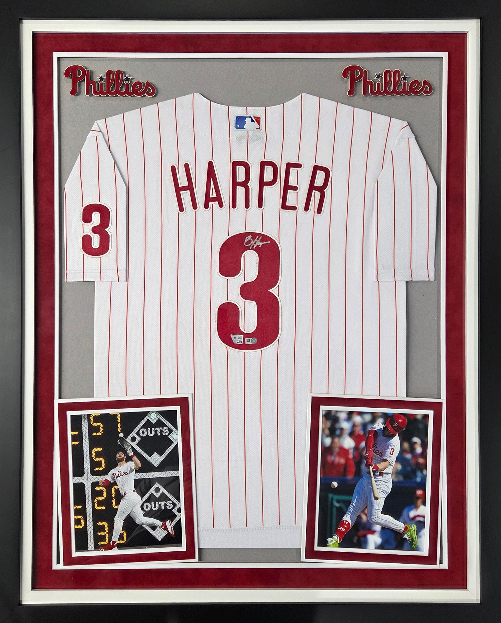 Framed MLB Philadelphia Phillies Bryce Harper #3 Authentic Autographed Jersey (Framed under glass, double-matted $250 value)