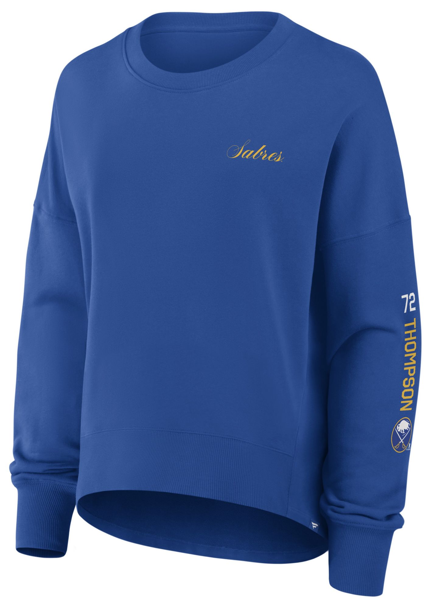 NHL Women's Buffalo Sabres Tage Thompson #72 Deep Royal Script Crewneck Sweatshirt